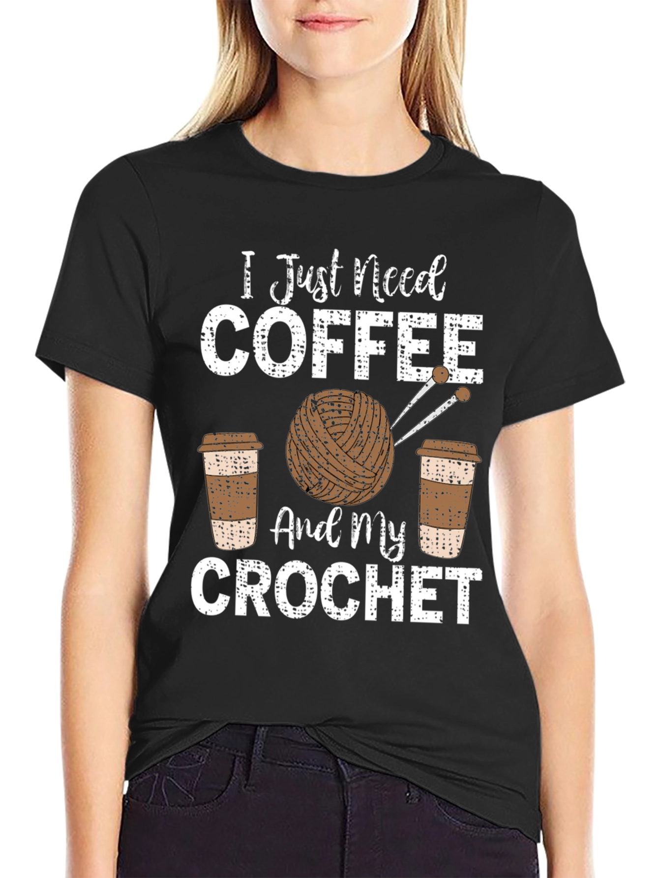 Black Coffee and Crochet T-Shirt - Hobby Lover's Tee view 2