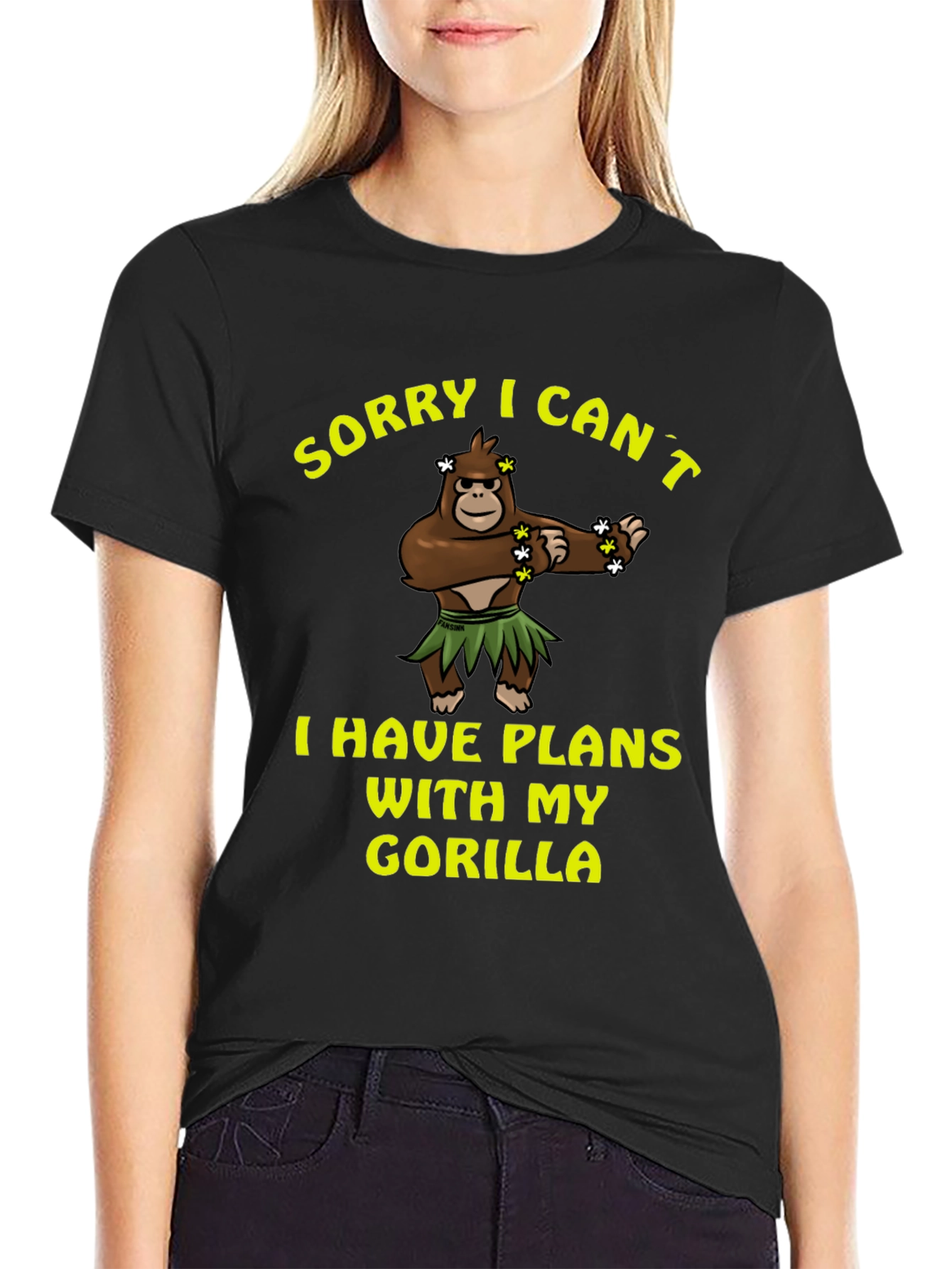 Black Sorry I Can't, Gorilla T-Shirt view 2