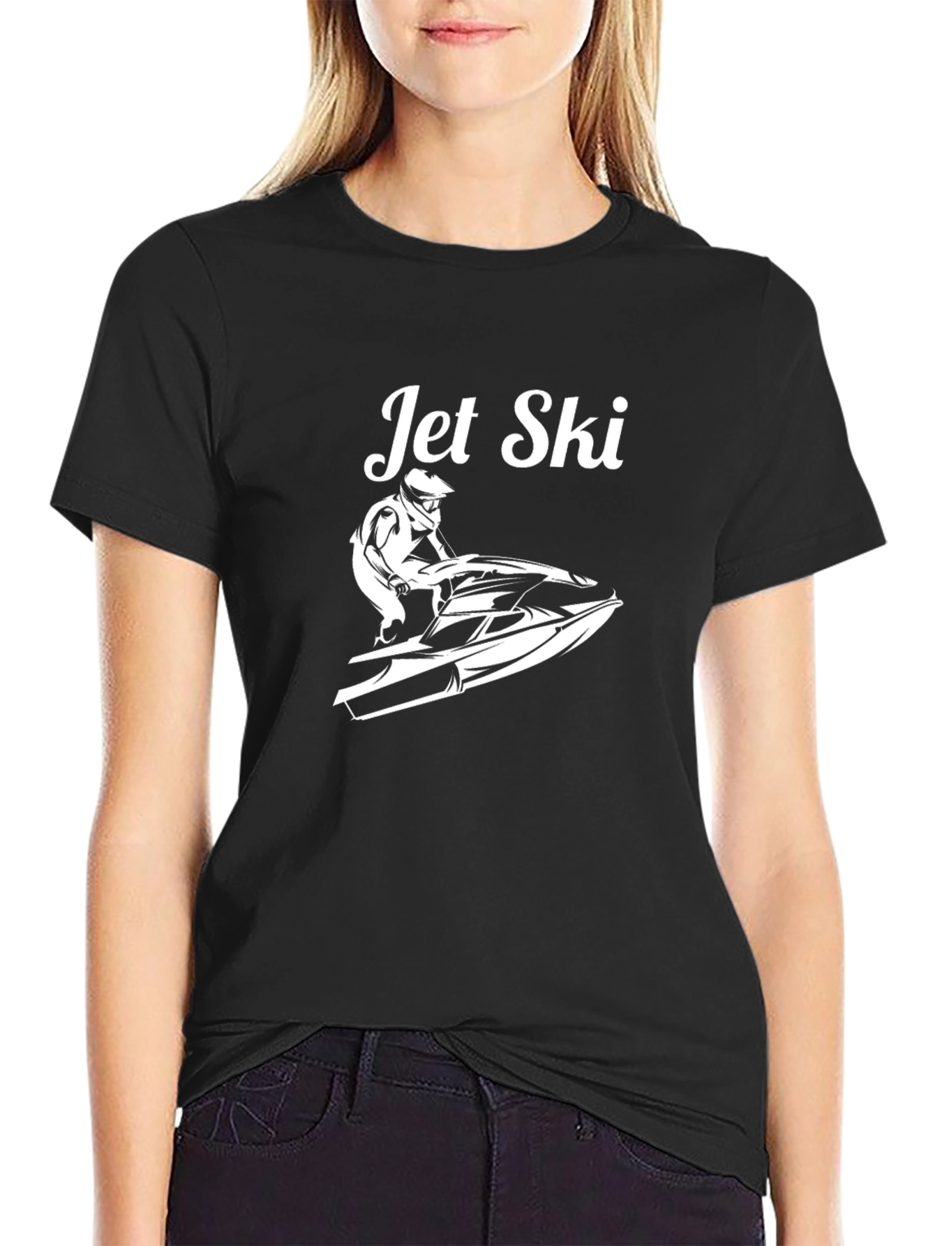 Black Jet Ski Graphic Tee - Black Cotton T-Shirt view 2