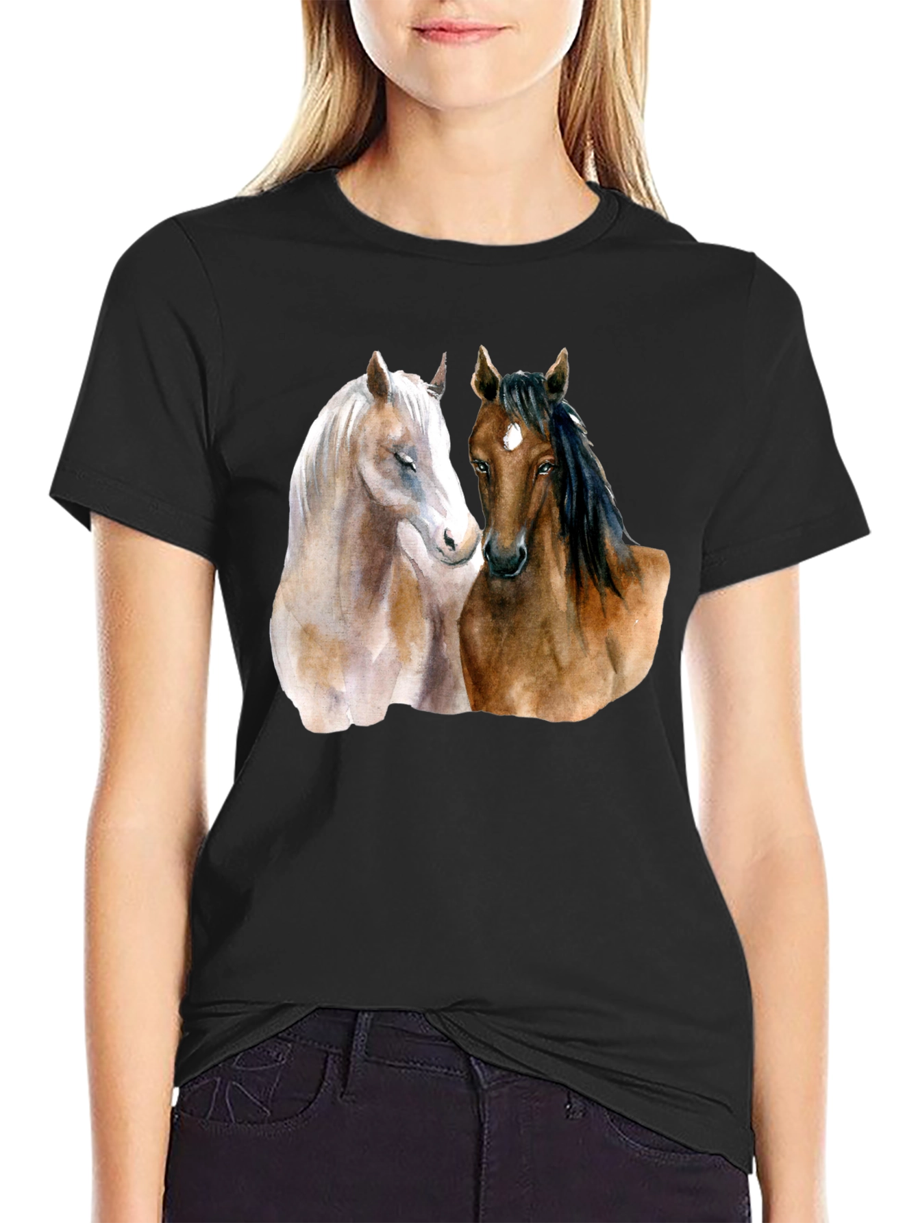 Black Horse Lover's T-Shirt: Artistic Equestrian Design view 2