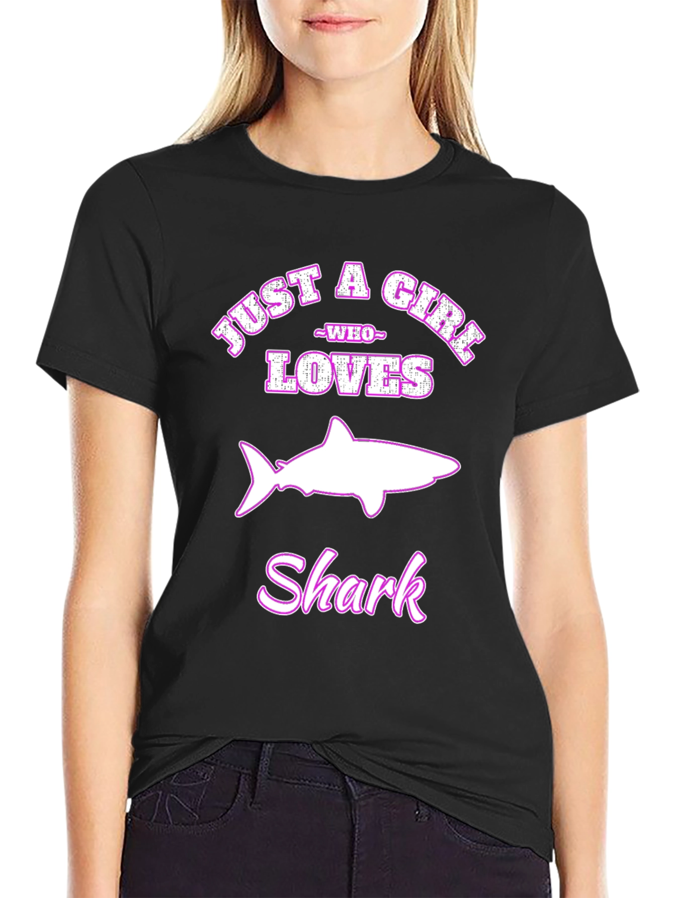 Black Just a Girl Who Loves Sharks T-Shirt view 2