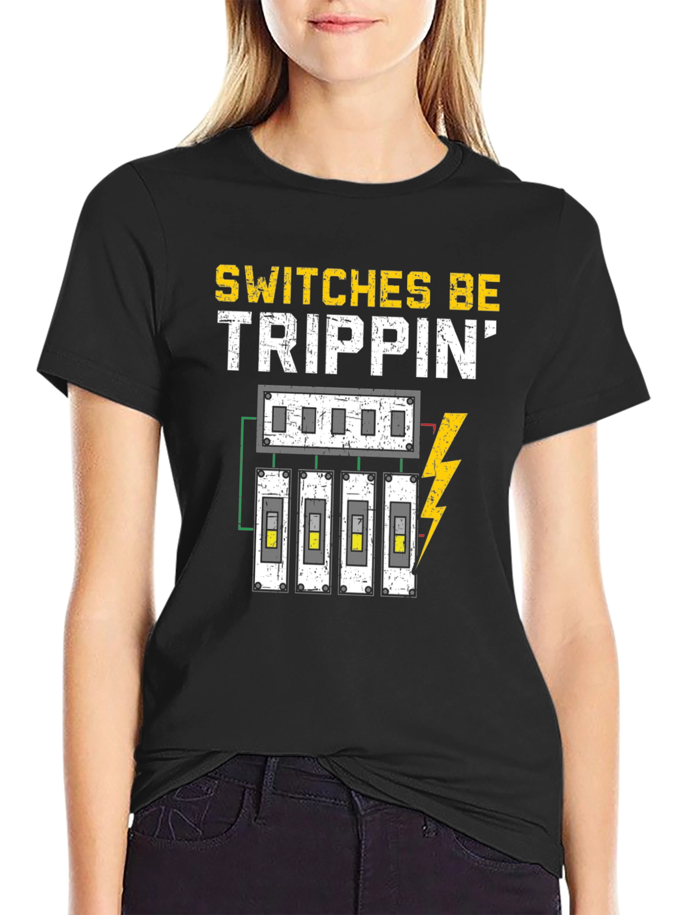Black Switches Be Trippin' Funny Electrician T-Shirt view 2