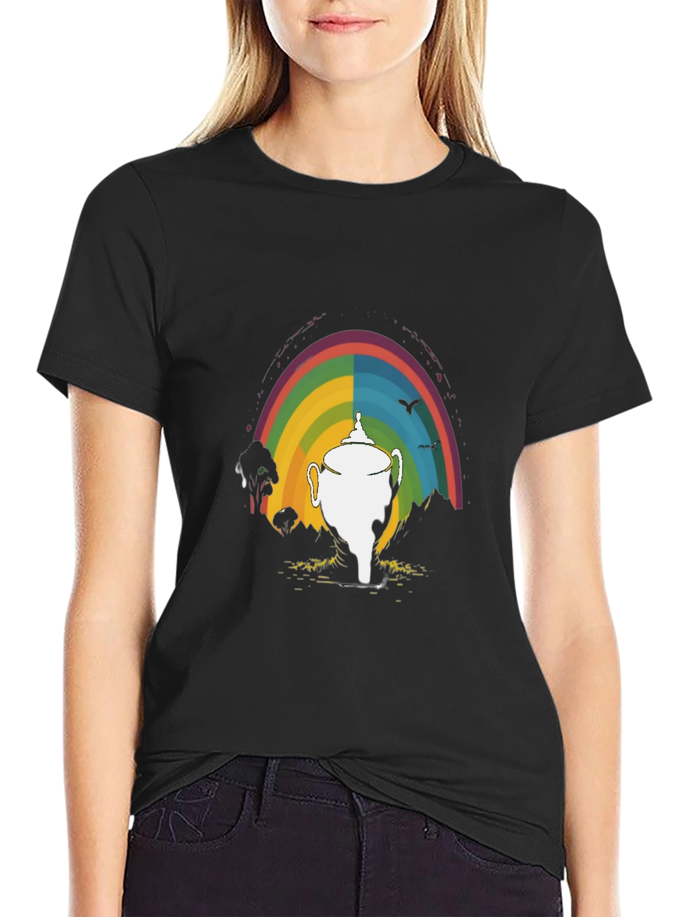 Black Rainbow Trophy Graphic Tee - Unisex Black T-Shirt view 2