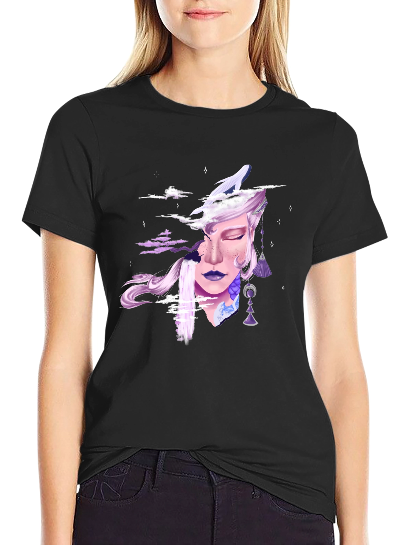 Black Fantasy Dreamscape Graphic Tee - Unisex Black T-Shirt view 2