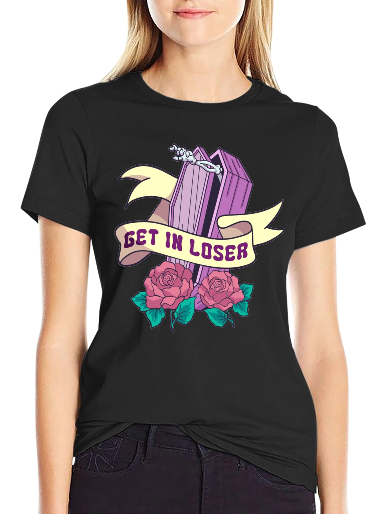 Black Get In Loser Coffin Graphic T-Shirt view 2