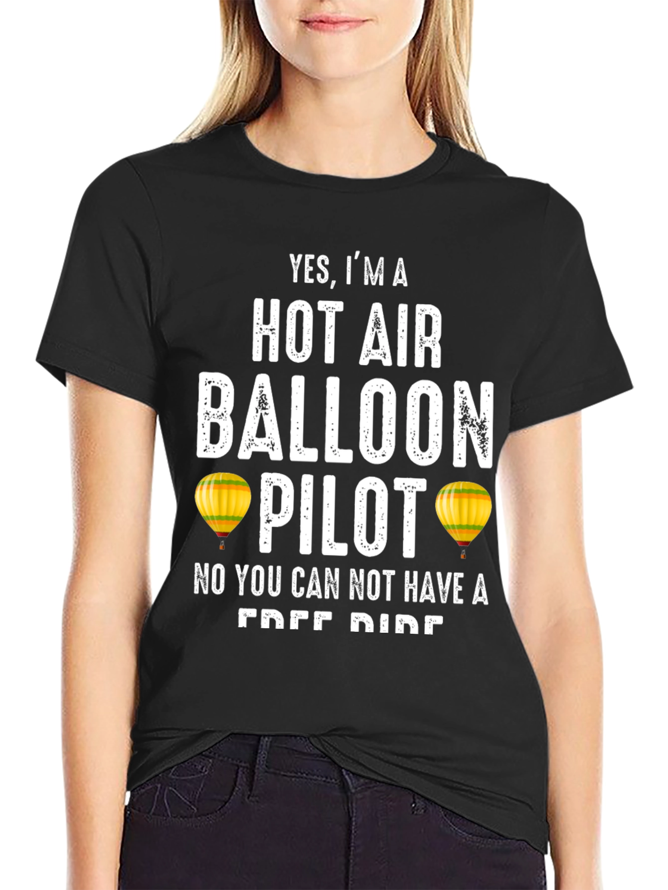 Black Hot Air Balloon Pilot Funny T-Shirt view 2