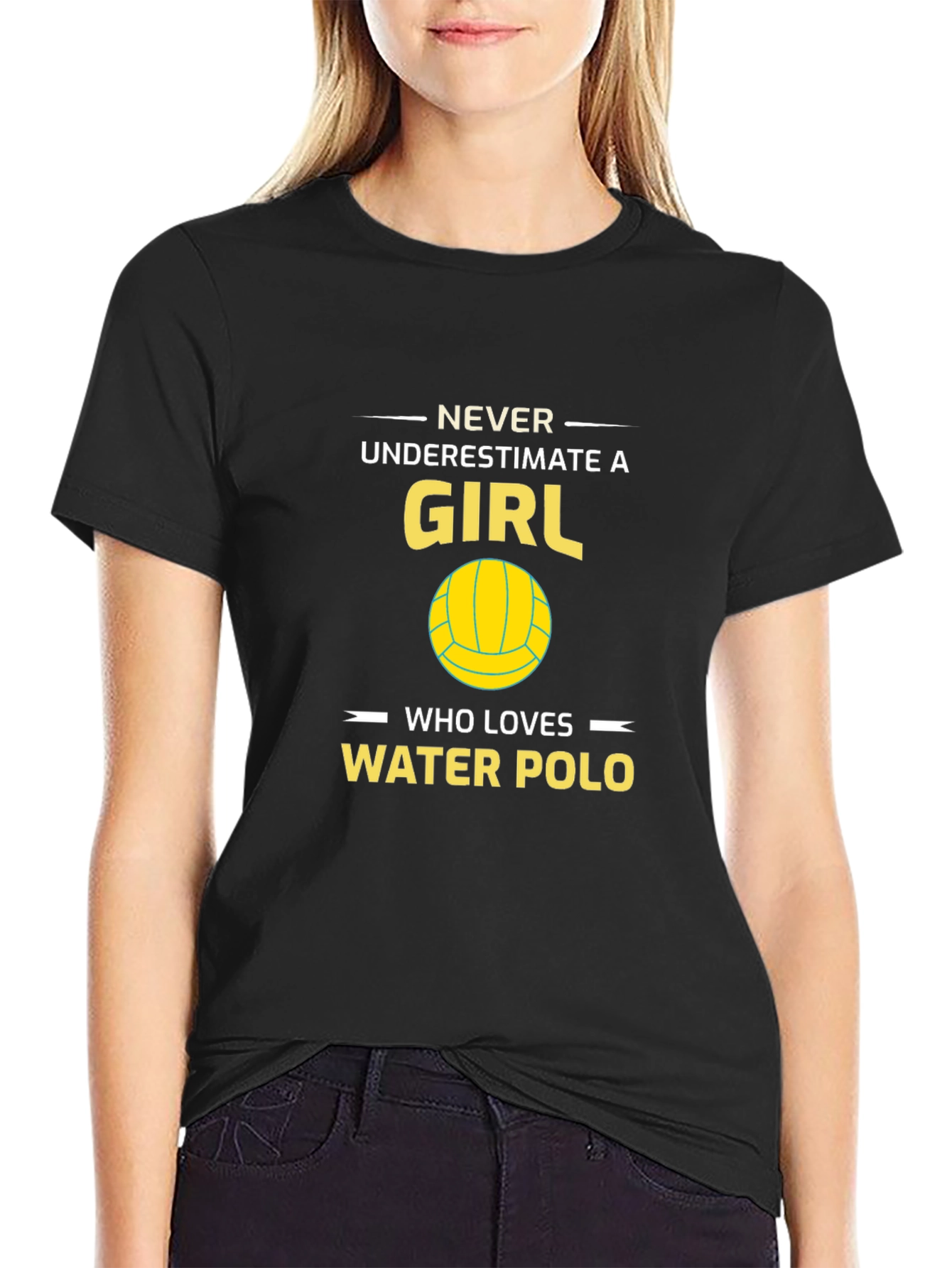 Black Water Polo Girl T-Shirt - Never Underestimate view 2
