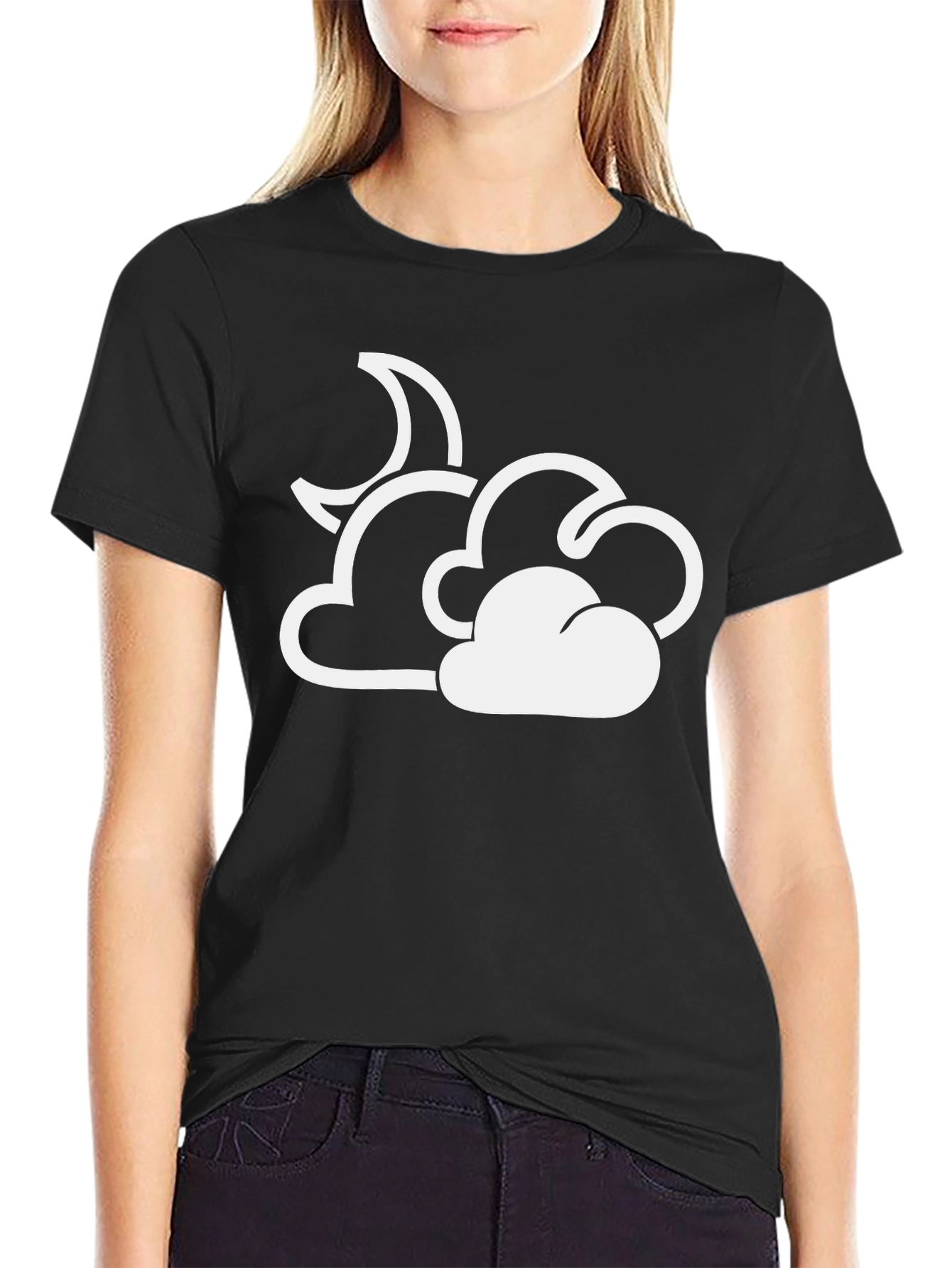 Black Cloud Moon Graphic T-Shirt - Black Cotton Blend view 2