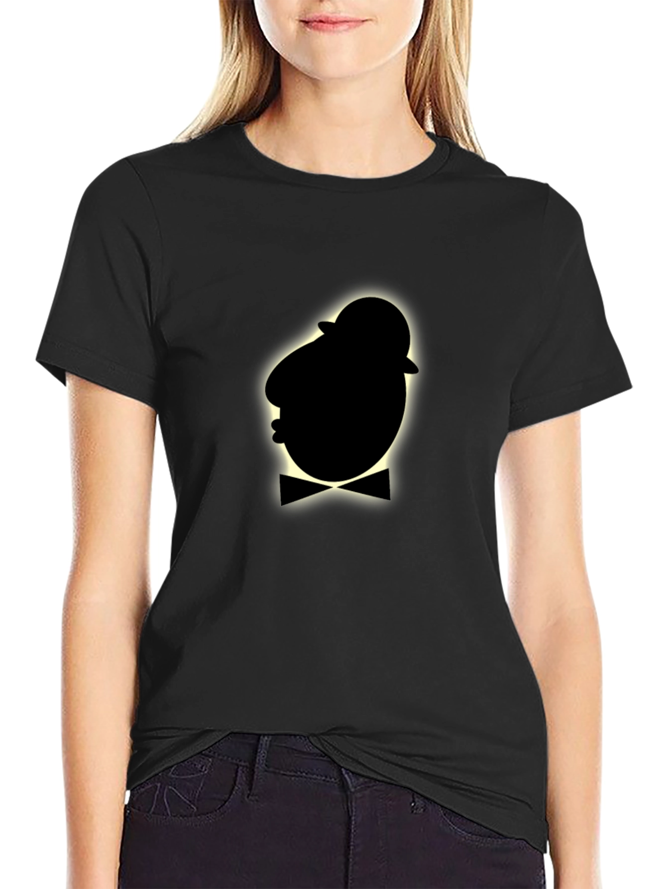 Black Dapper Ghost Silhouette Black T-Shirt view 2