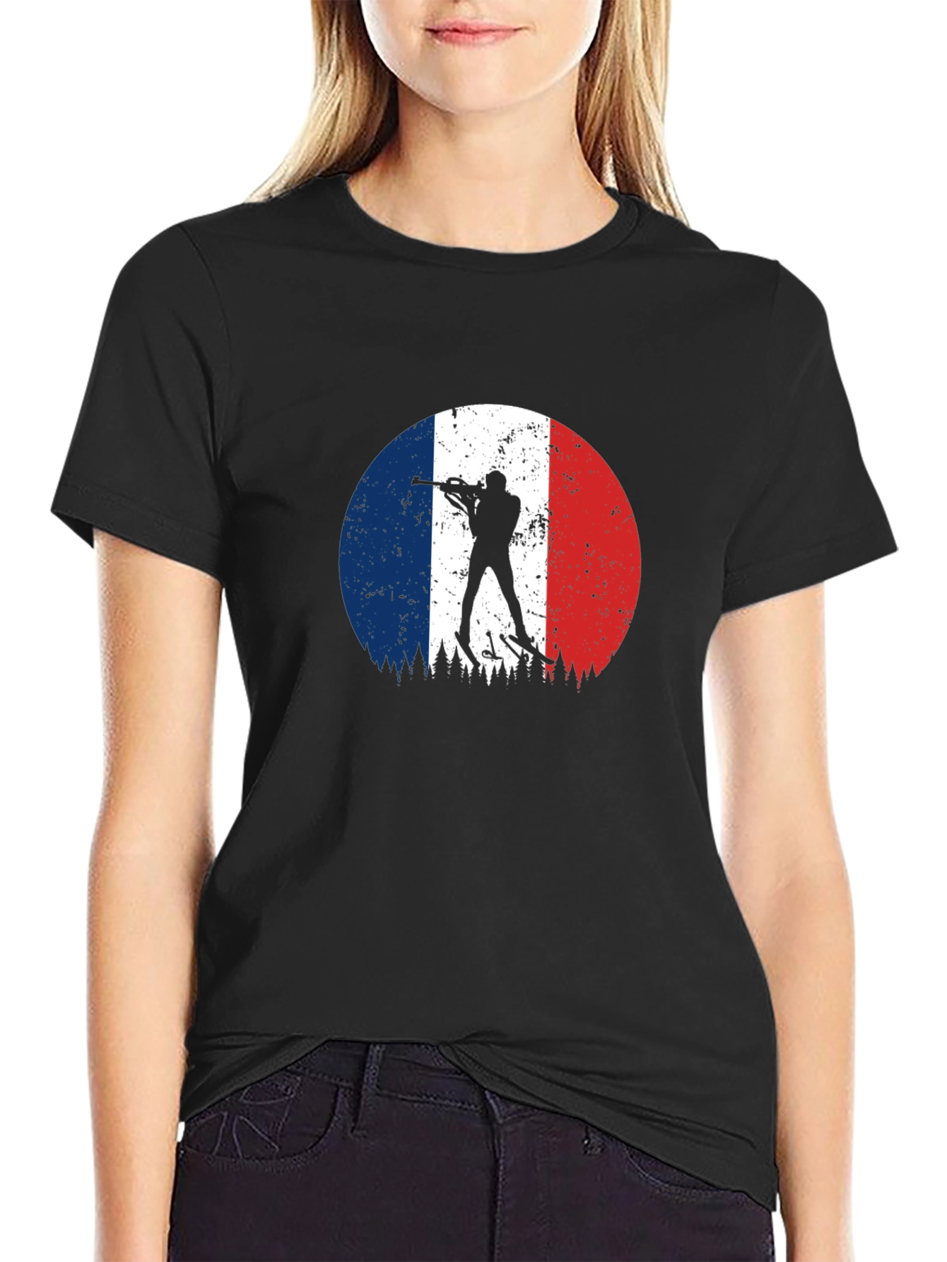 Black Biathlon France Flag Black T-Shirt view 2