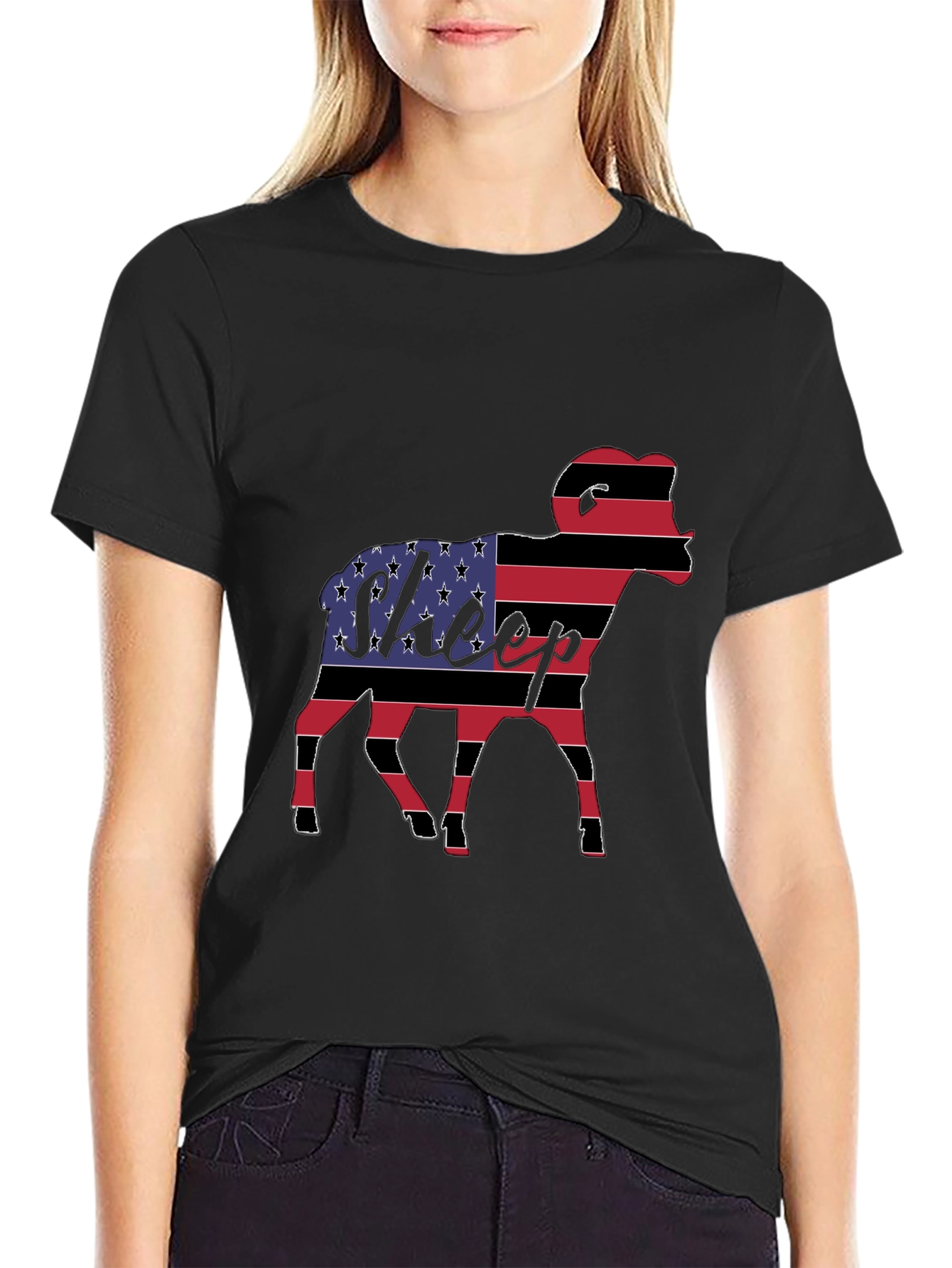 Black American Flag Sheep Graphic Tee view 2