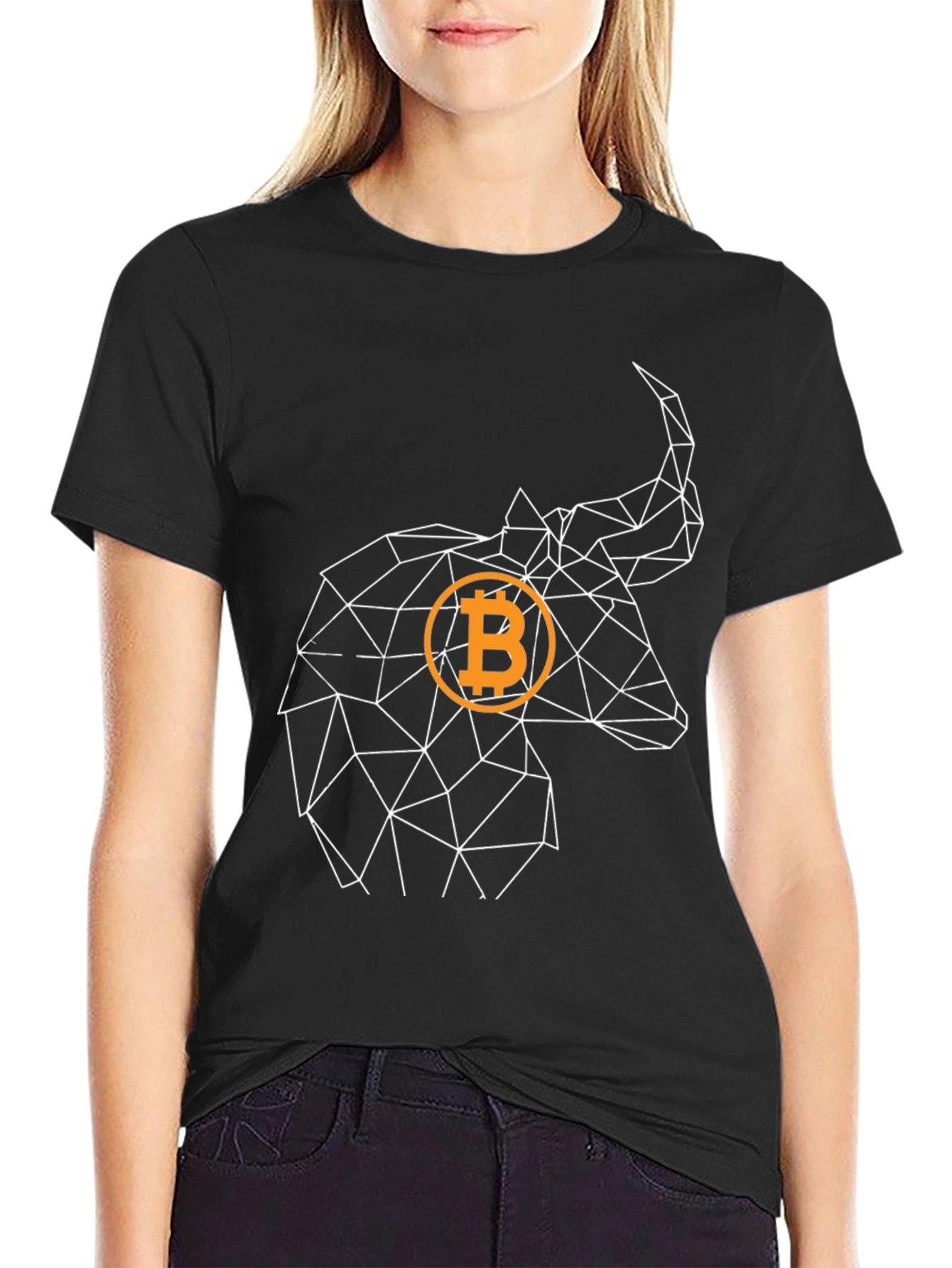 Black Bitcoin Bull Geometric Black T-Shirt view 2