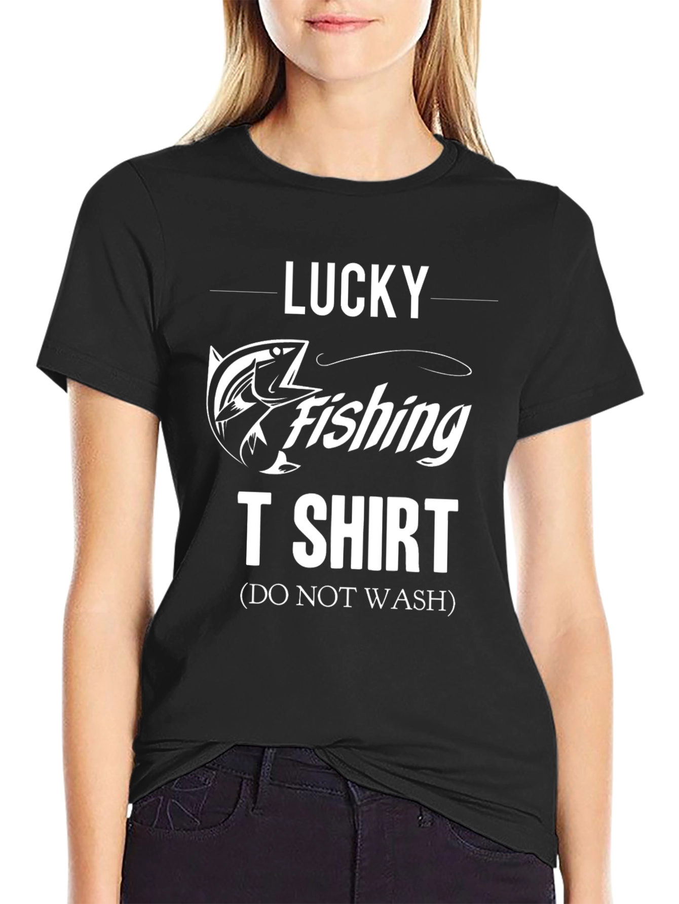 Black Lucky Fishing T-Shirt - Novelty Graphic Tee view 2