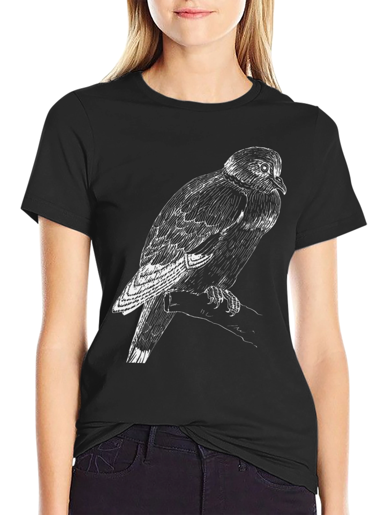 Black Black T-Shirt with Bird Graphic view 2
