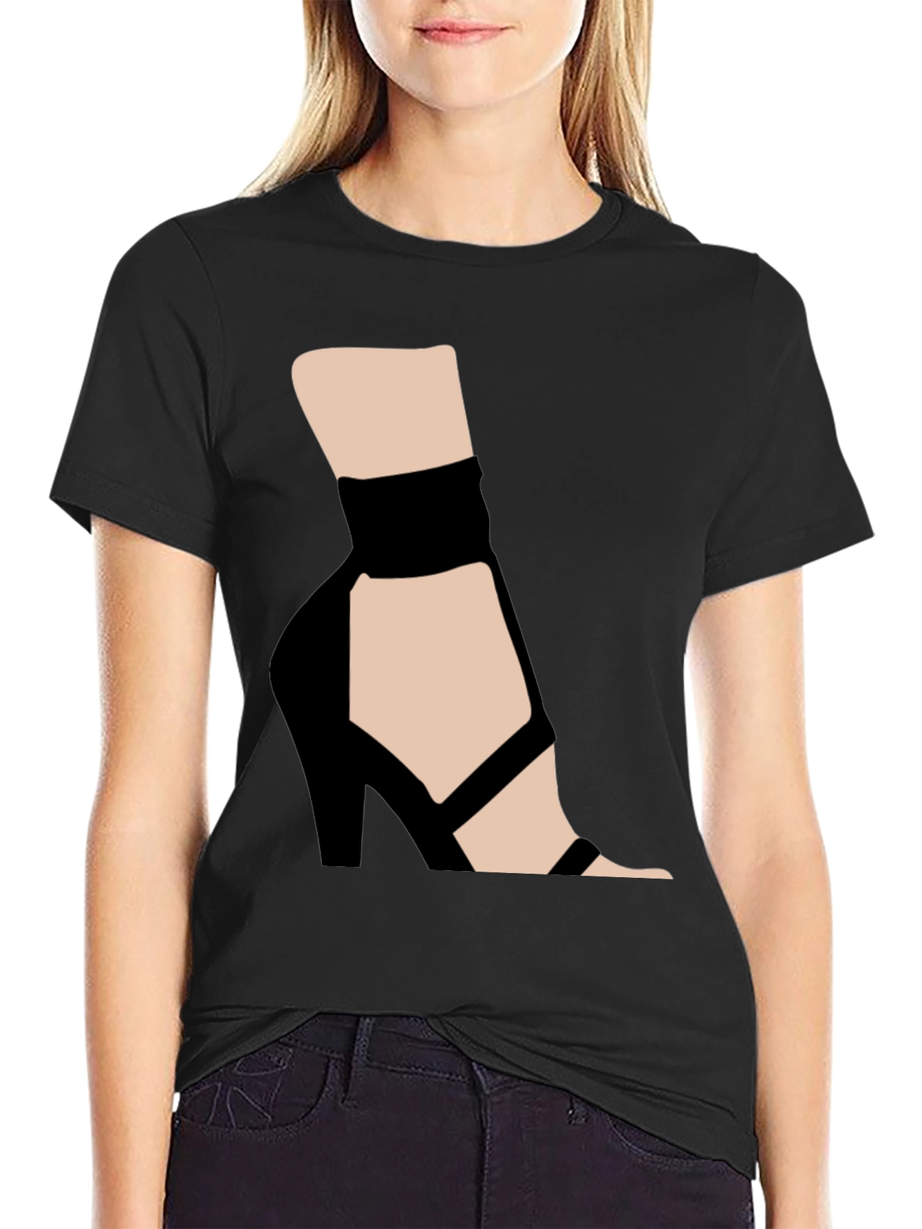 Black Graphic Tee: High Heel Shoe Art view 2