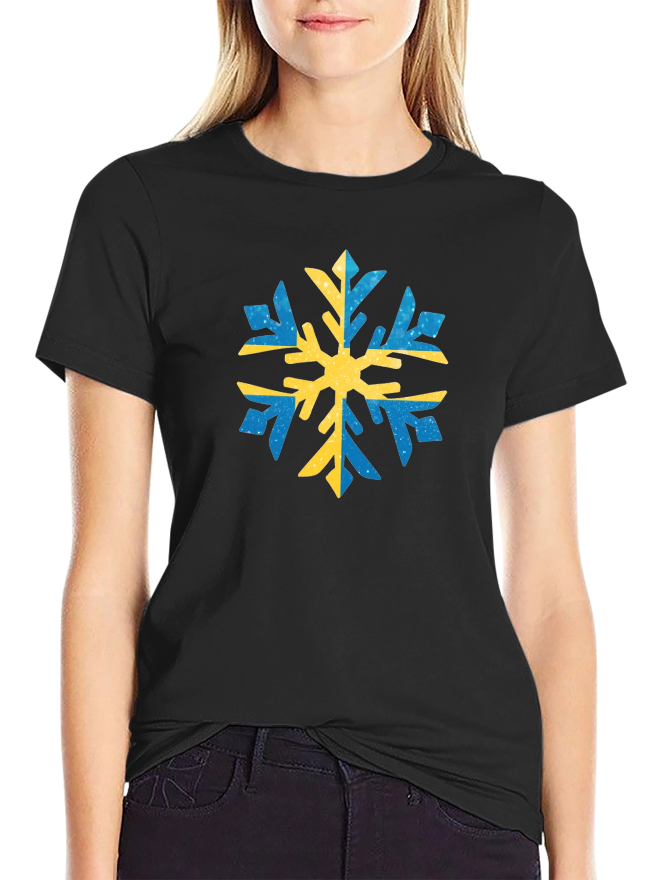 Black Swedish Snowflake Graphic Tee - Black Cotton view 2