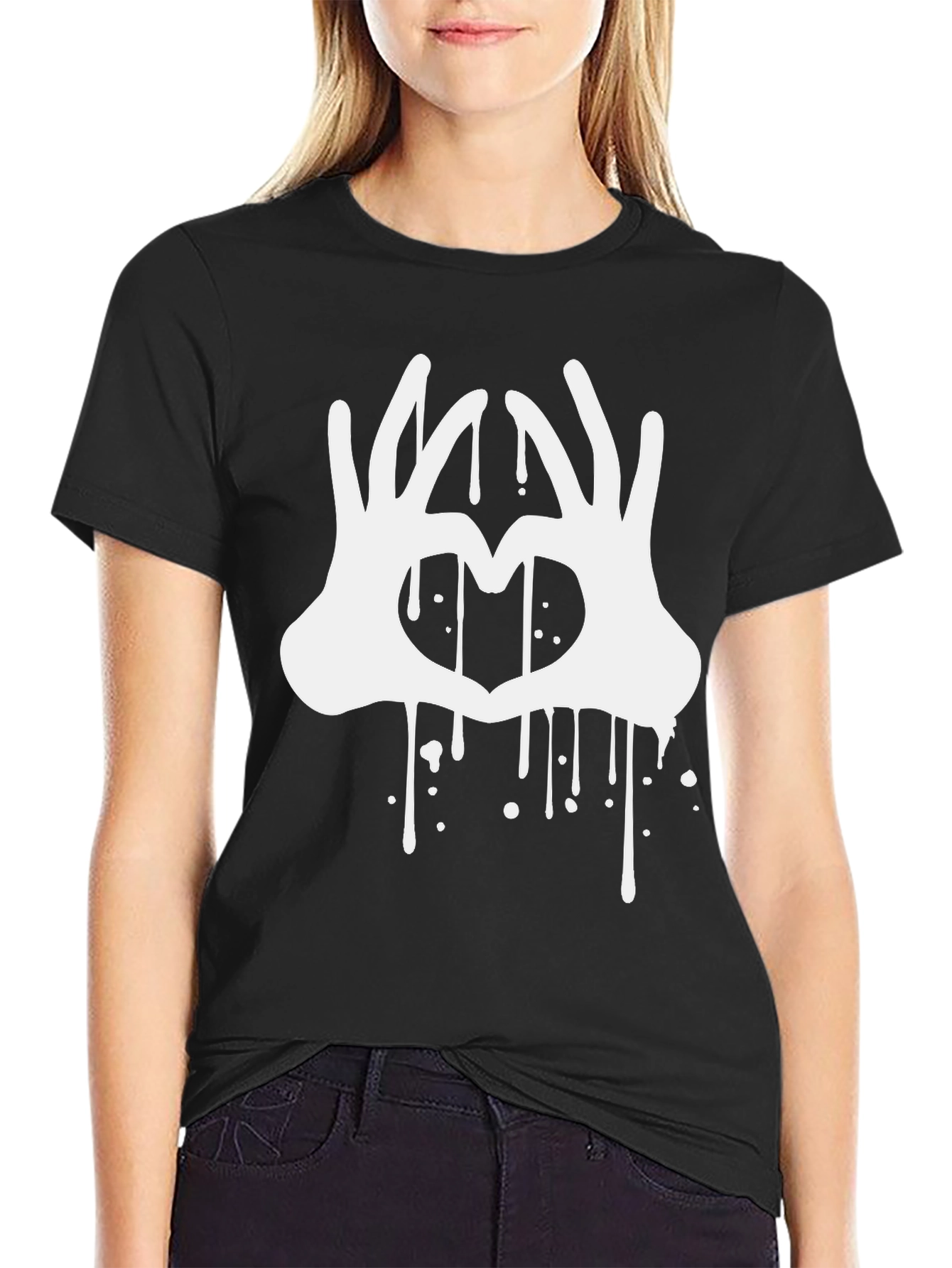 Black Heart Hands Drip Graphic Black T-Shirt view 2
