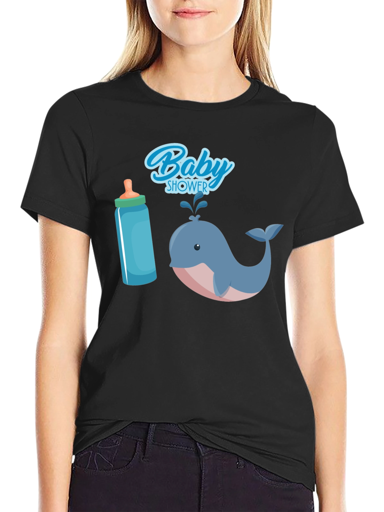 Black Baby Shower Whale T-Shirt view 2