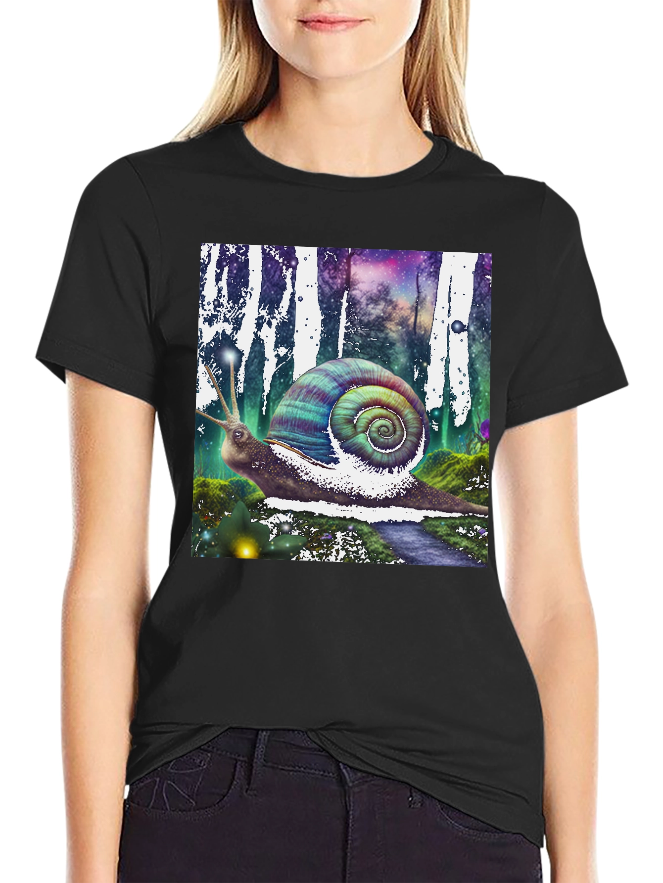 Black Fantasy Snail Graphic Tee - Unique Design view 2