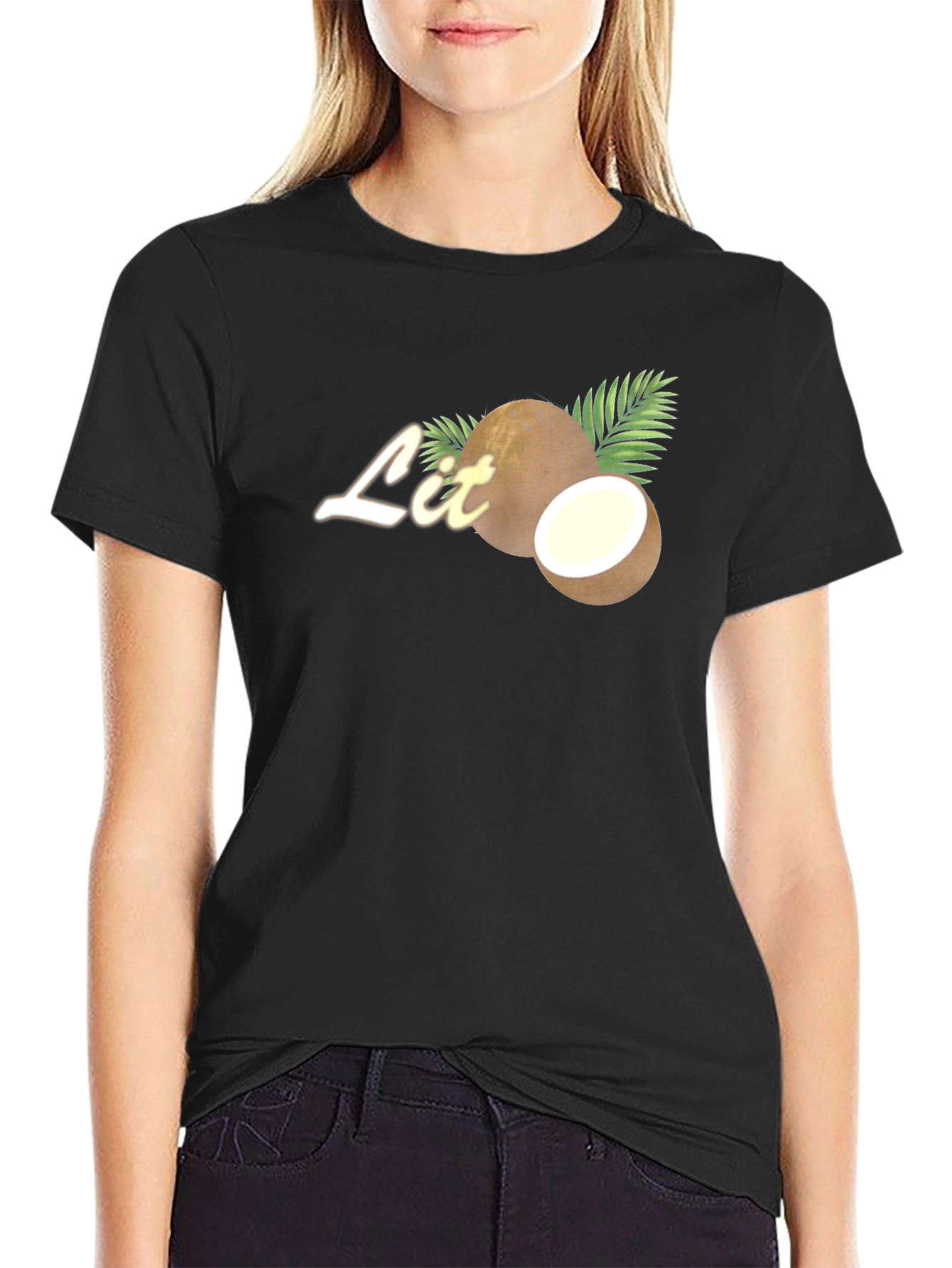 Black Coconut Lit Tee - Tropical Vibes T-Shirt view 2