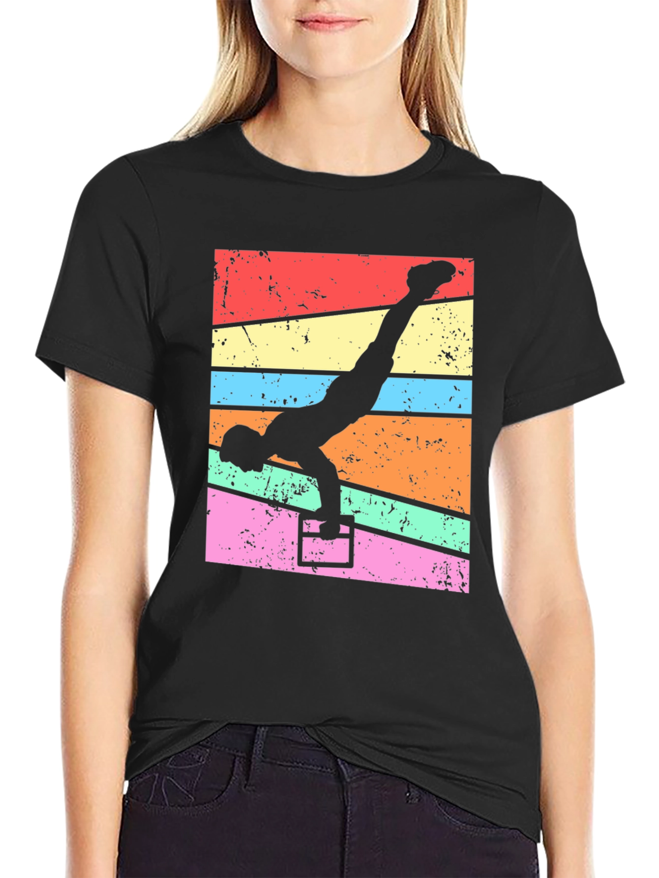 Black Gymnast Handstand T-Shirt - Retro Fitness Tee view 2