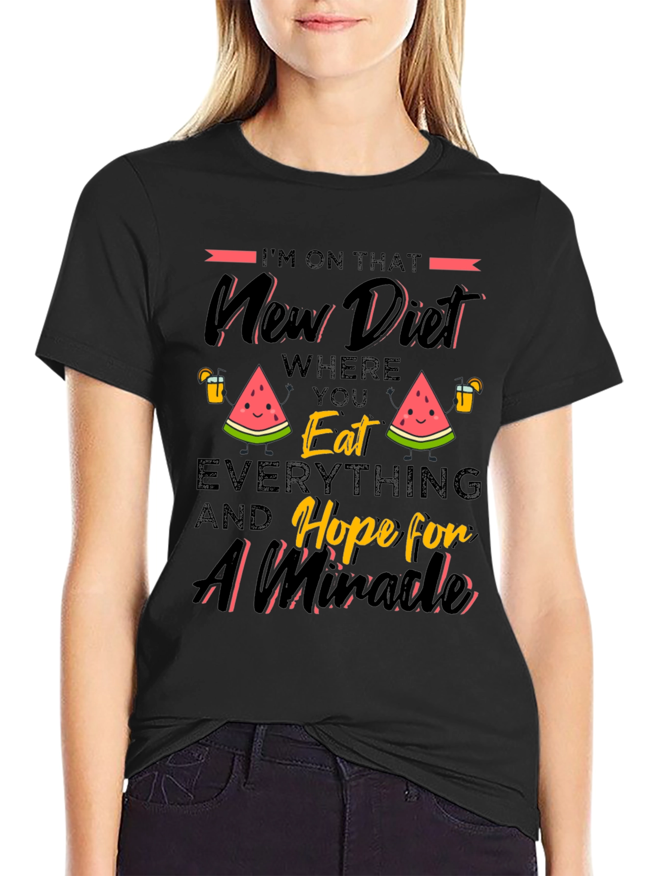 Black Funny Diet T-Shirt - Eat Everything and Hope view 2