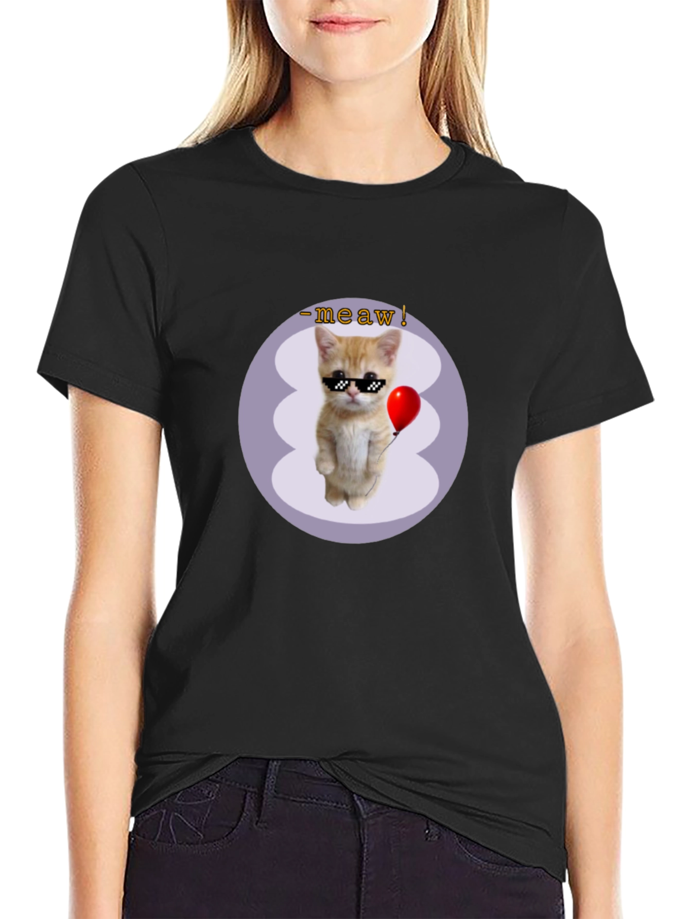 Black Cool Cat T-Shirt - Meaw! view 2