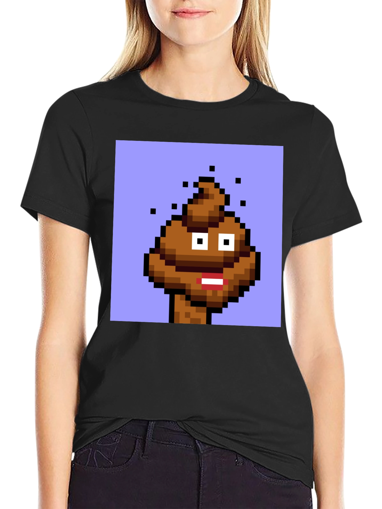 Black Pixel Poop Emoji Graphic Tee - Black Unisex T-Shirt view 2