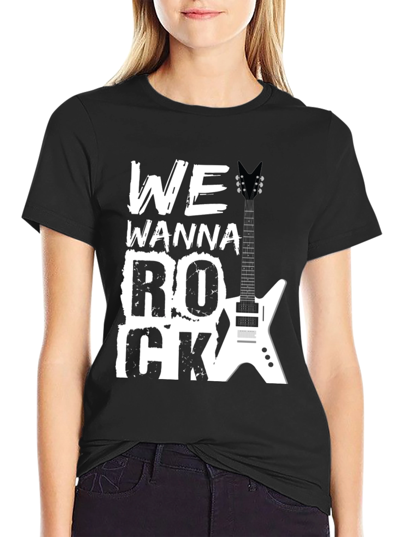 Black Rock Graphic Tee - We Wanna Rock Guitar T-Shirt view 2
