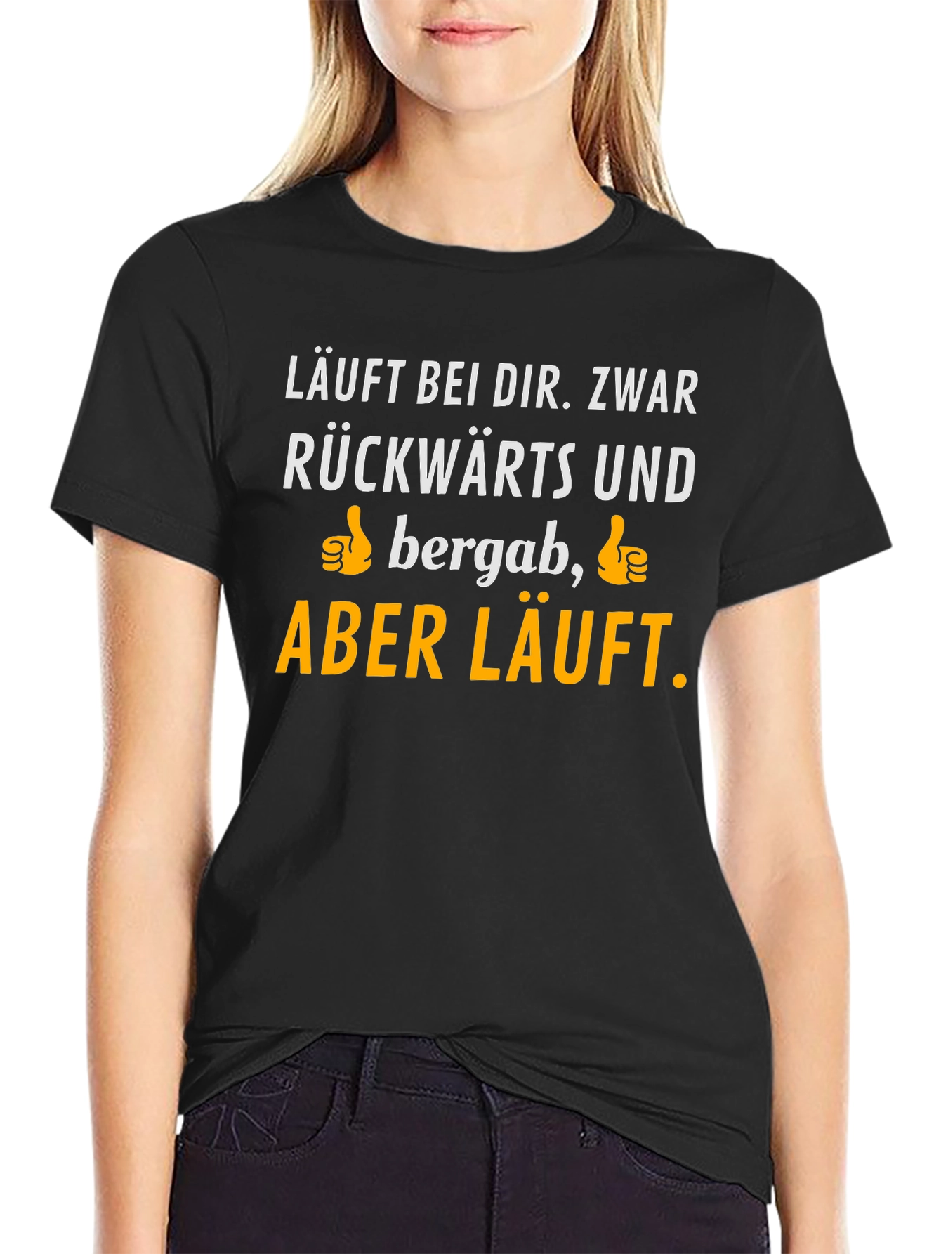 Black Funny German Saying T-Shirt - Läuft bei dir view 2
