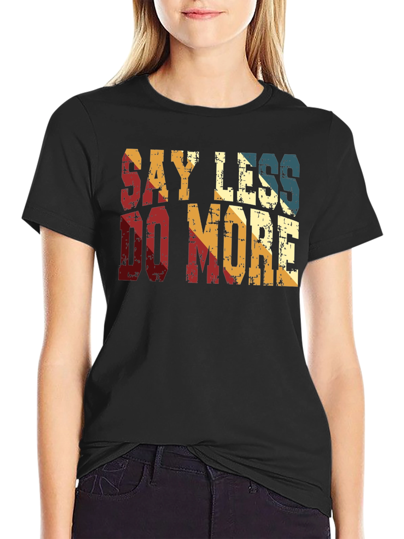 Black Say Less Do More Retro Style T-Shirt view 2