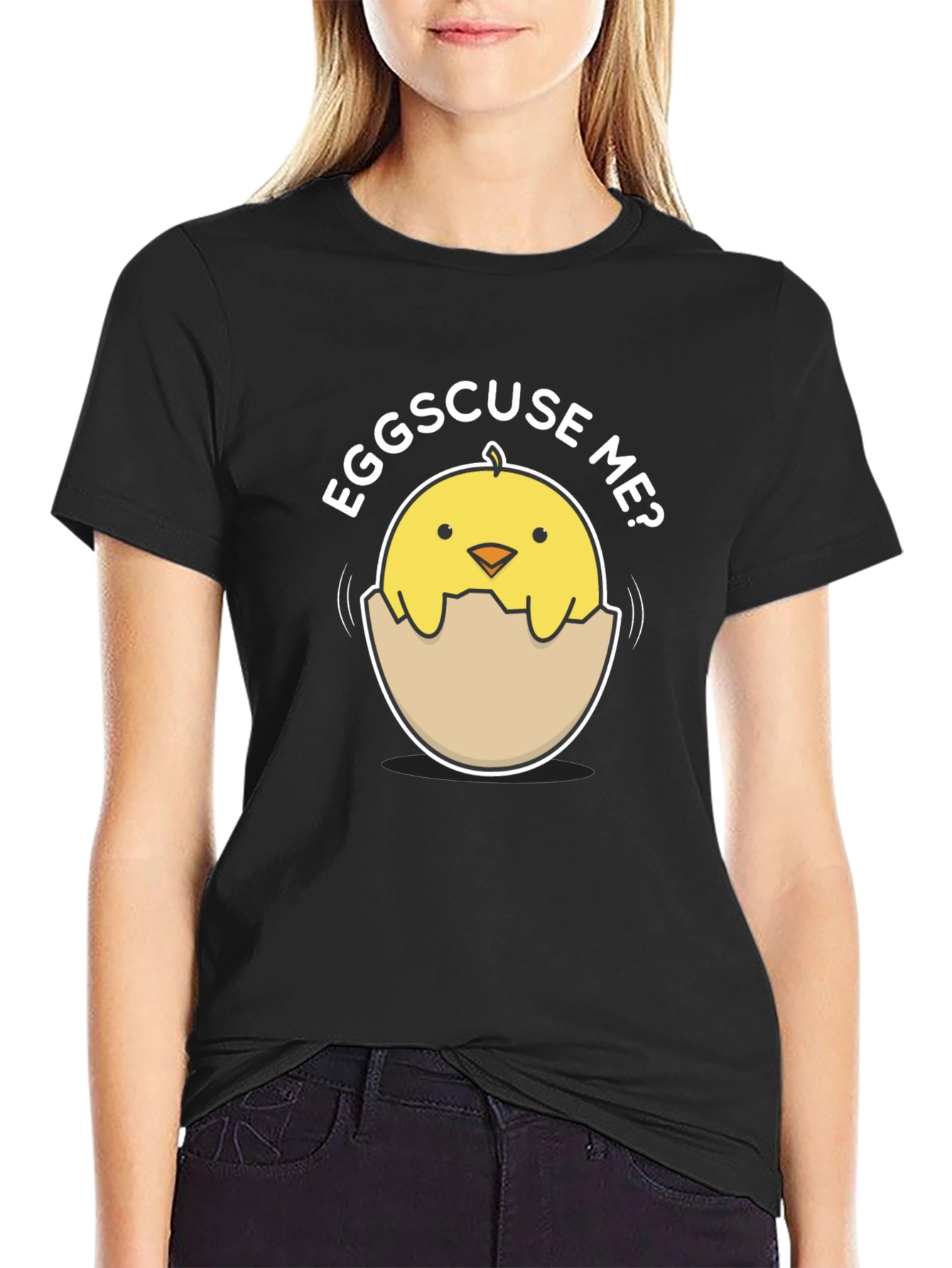 Black Funny Eggscuse Me Chick T-Shirt view 2