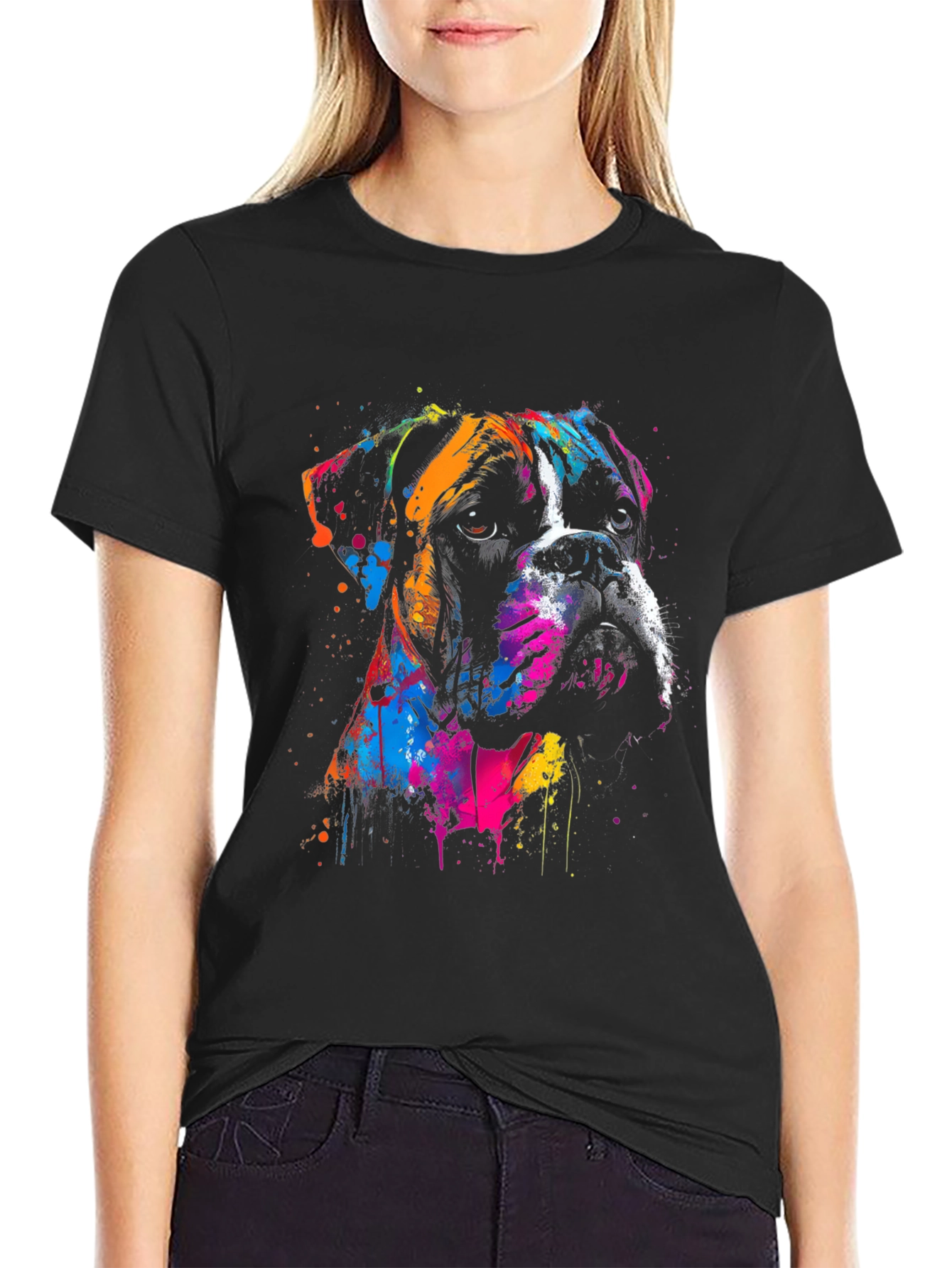 Boxer Dog Art Print Black T-Shirt - 2