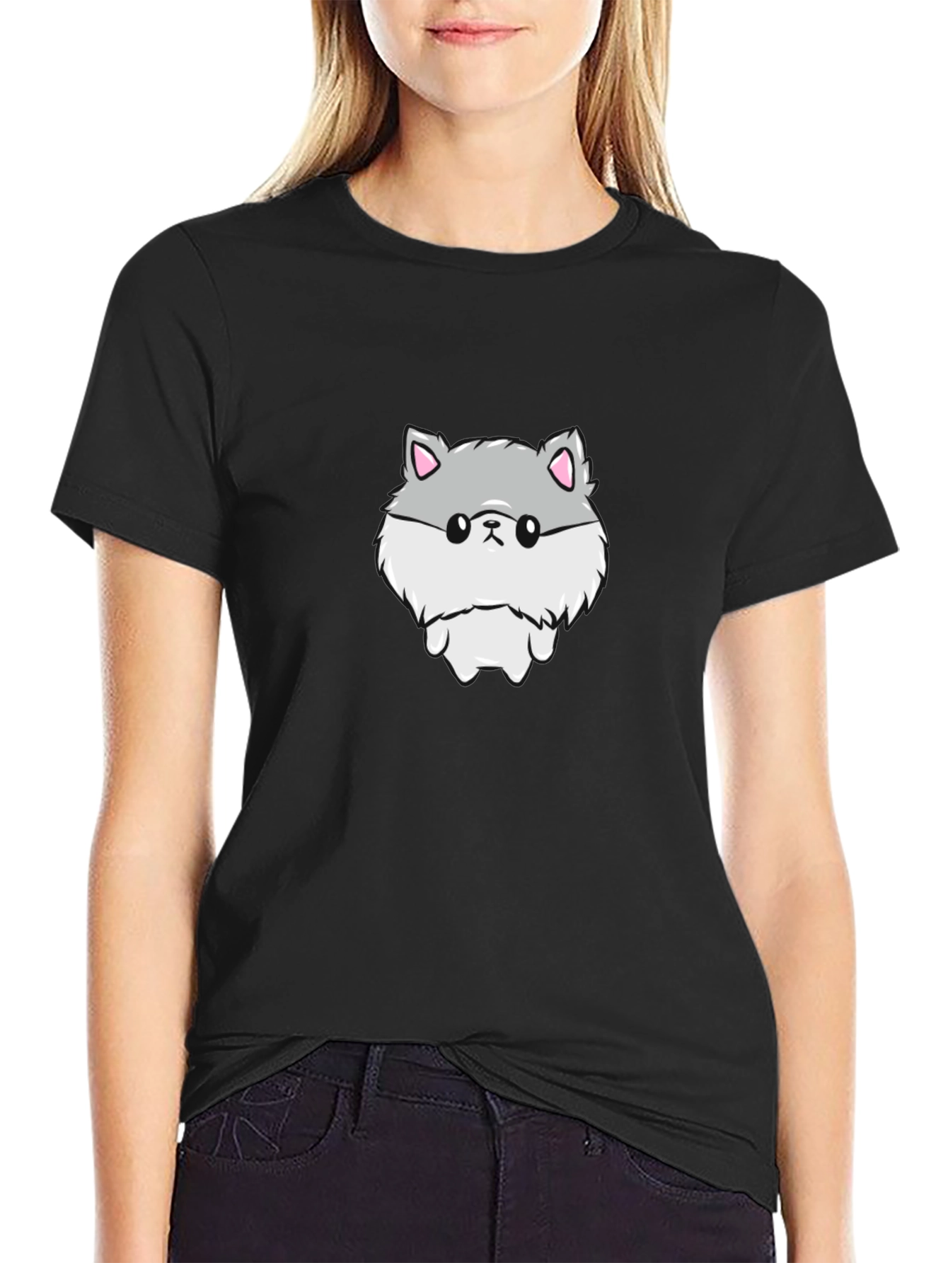 Black Cute Hamster Graphic Print Black T-Shirt view 2
