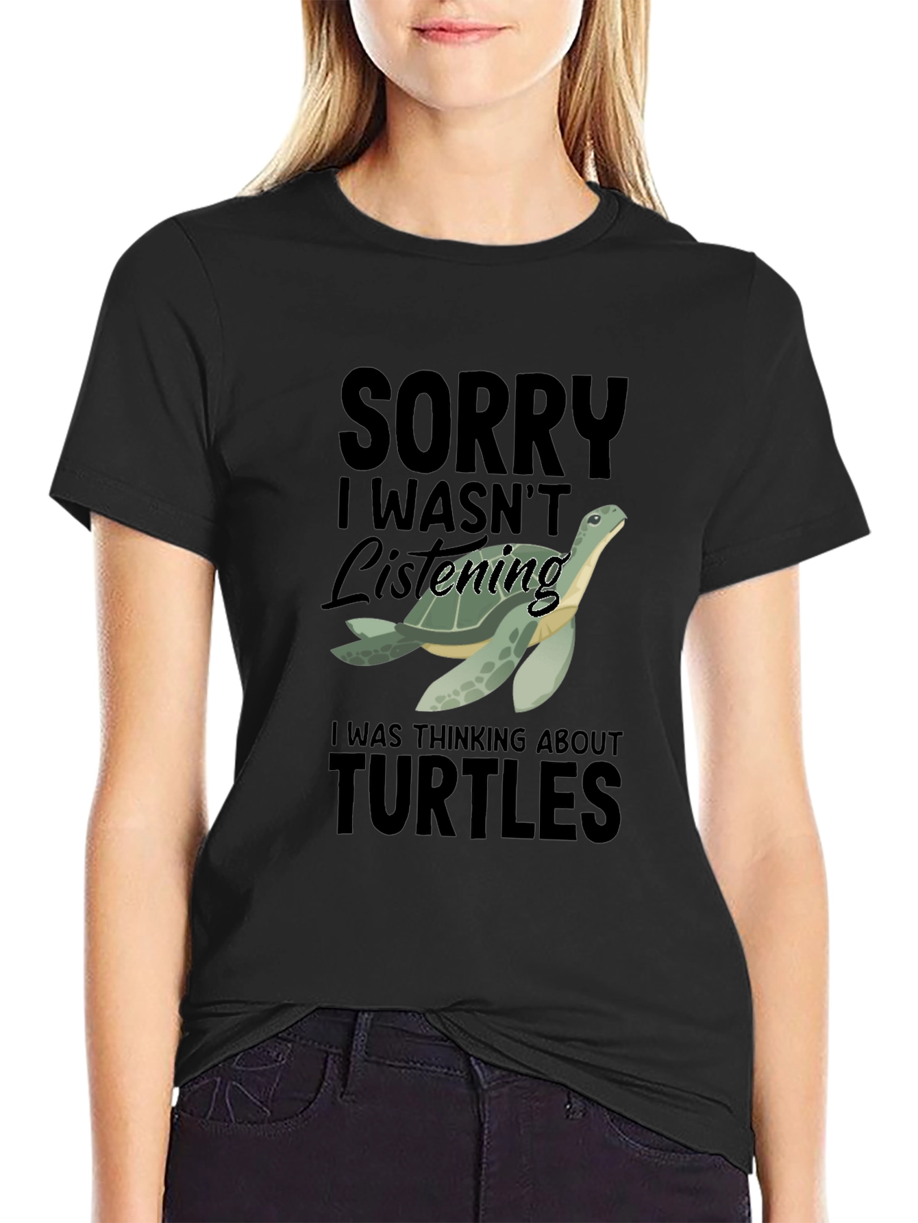 Black Funny Turtle T-Shirt - Sorry Wasn't Listening view 2
