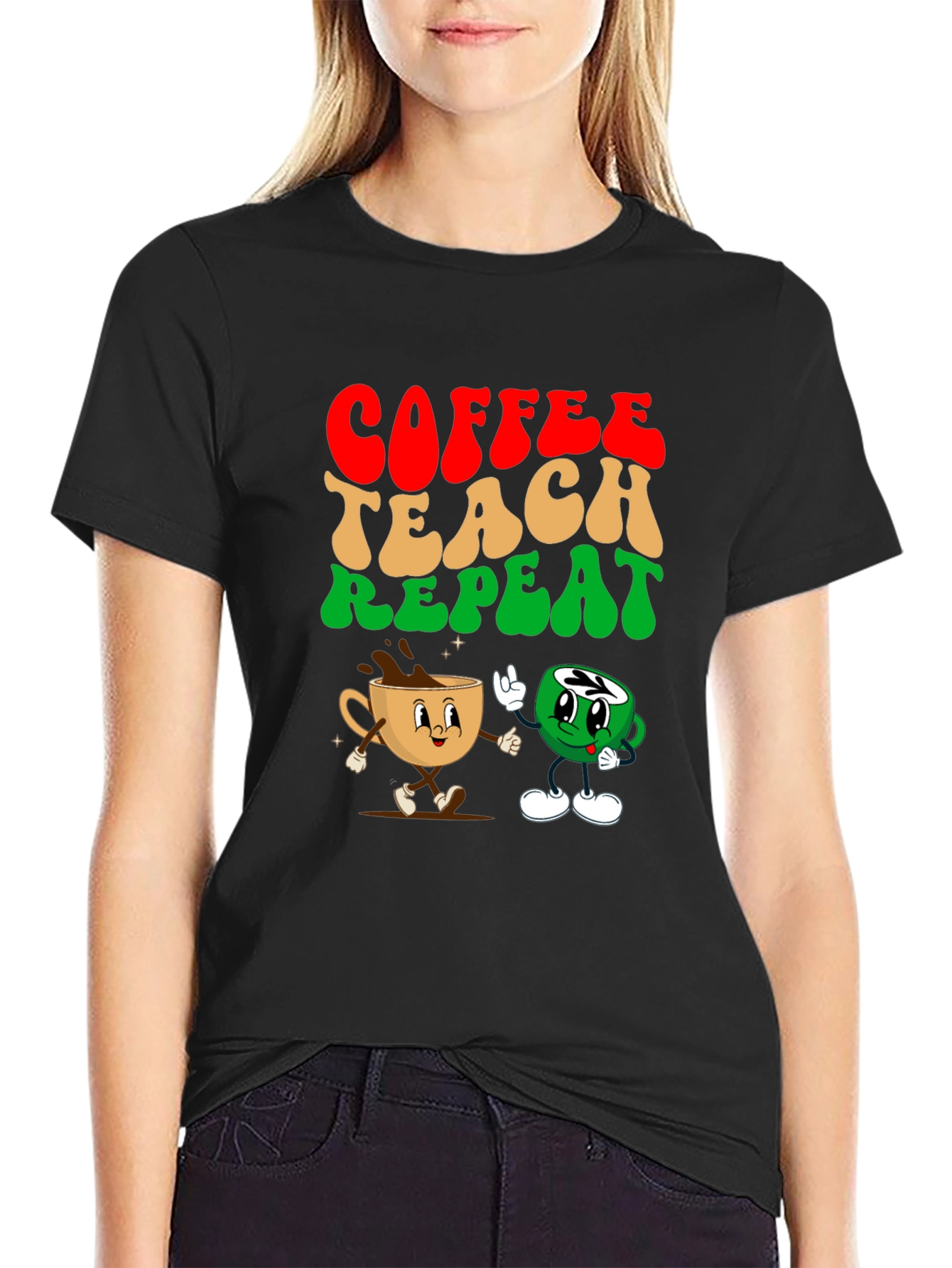 Black Coffee Teach Repeat Graphic Tee - Teacher's Essential view 2