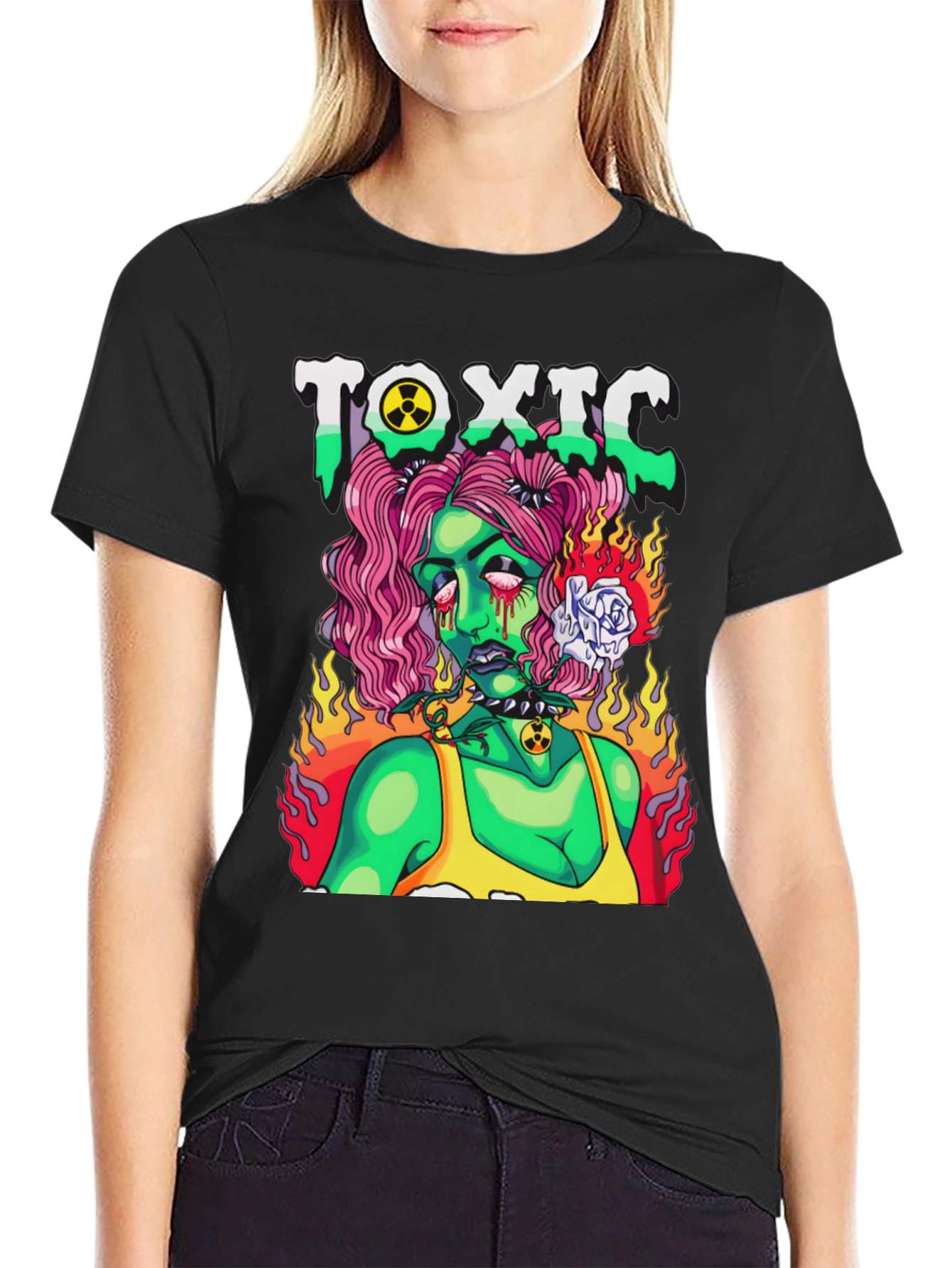 Black Toxic Zombie Girl Graphic T-Shirt view 2