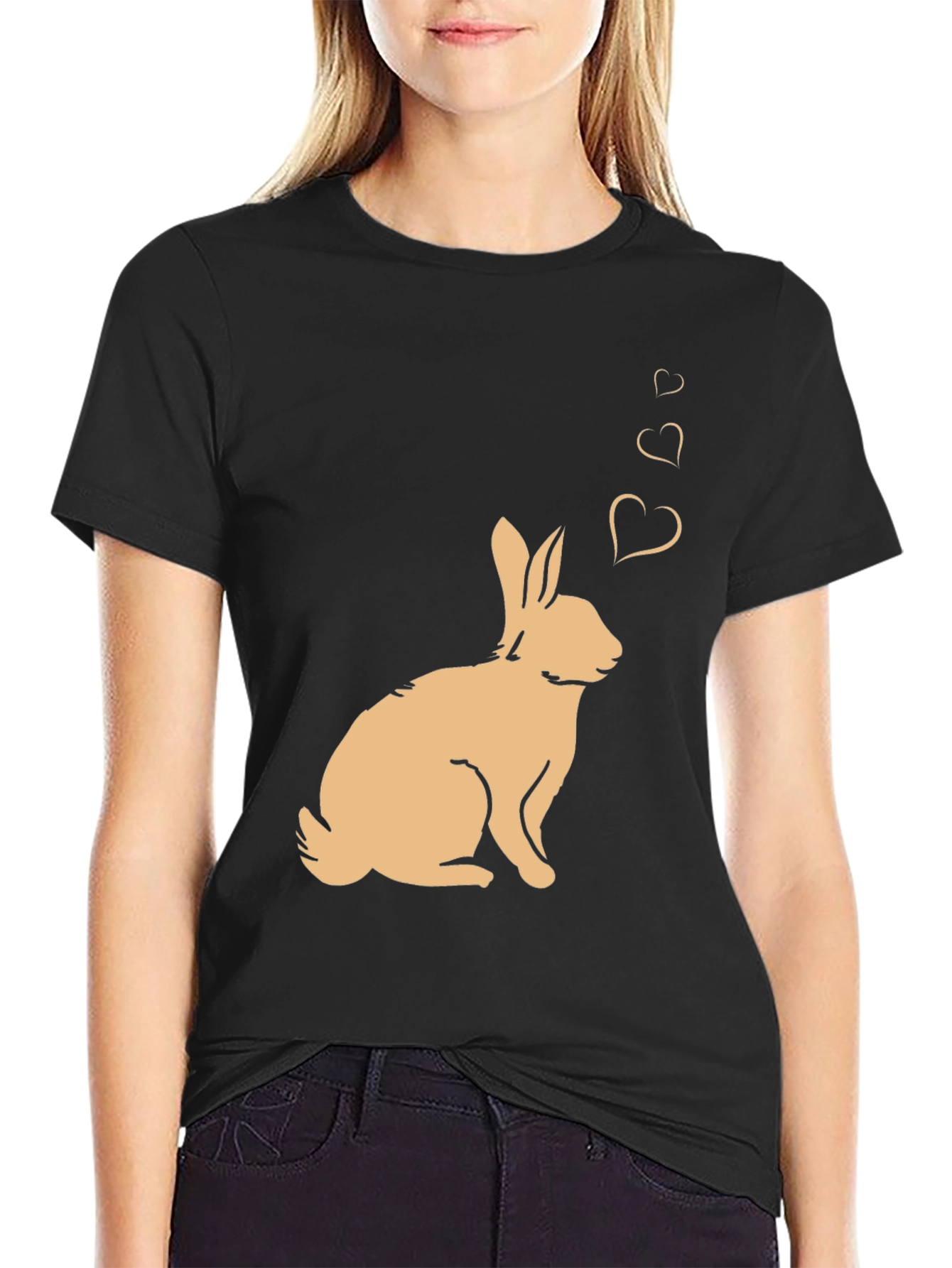 Black Rabbit Love Heart T-Shirt - Black view 2