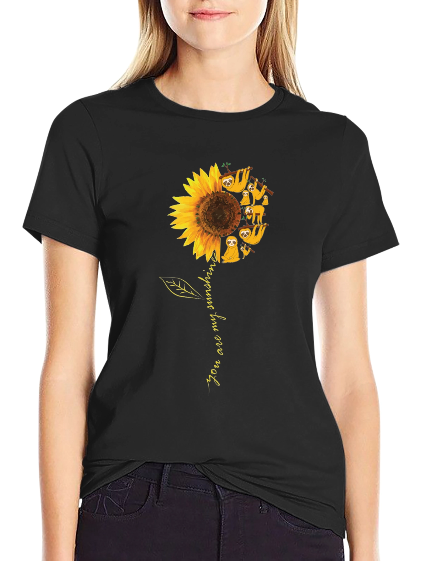 Black Sloth Sunflower Graphic T-Shirt - You Are My Sunshine view 2