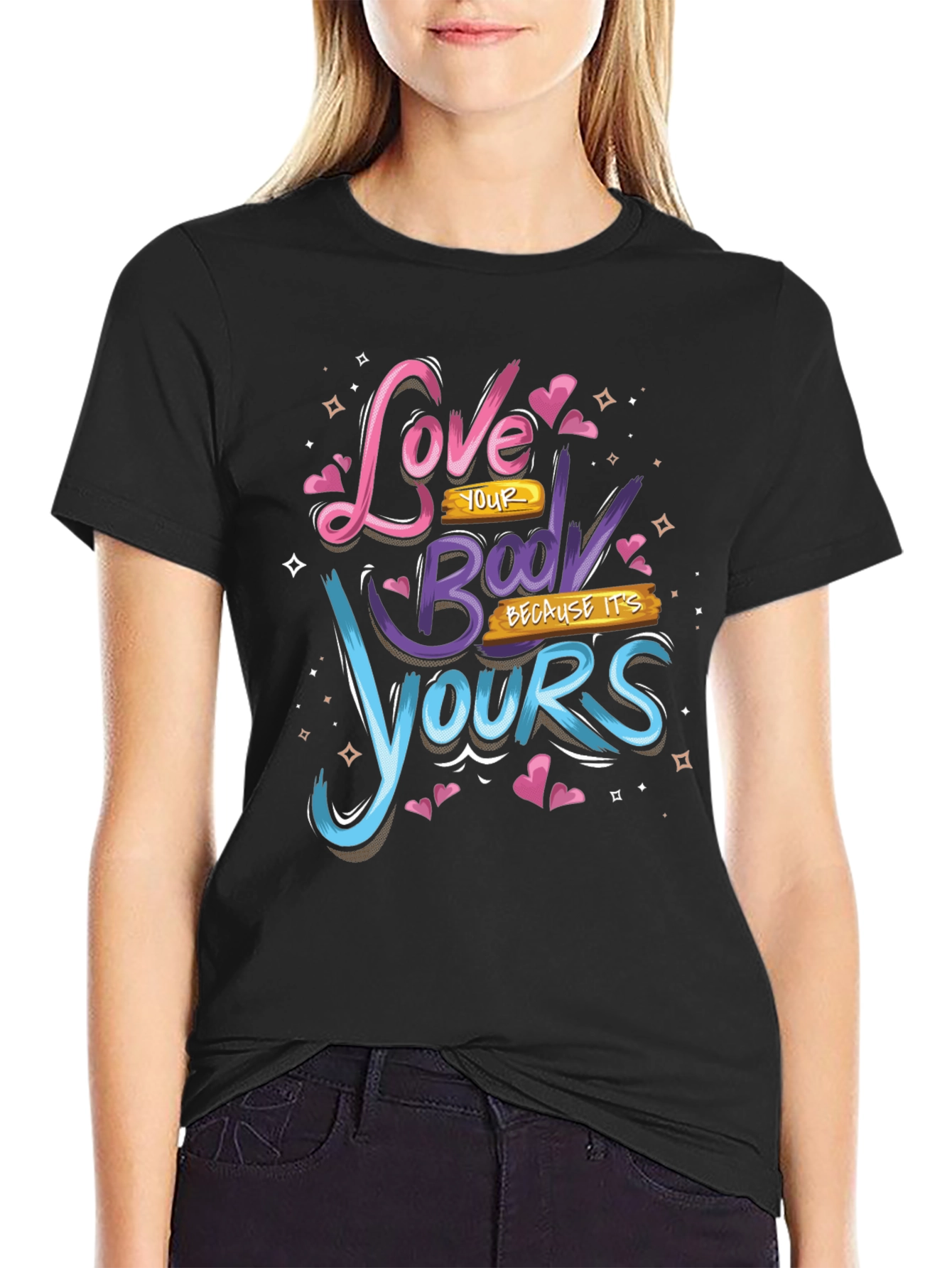Black Love Your Body Black Graphic Tee view 2