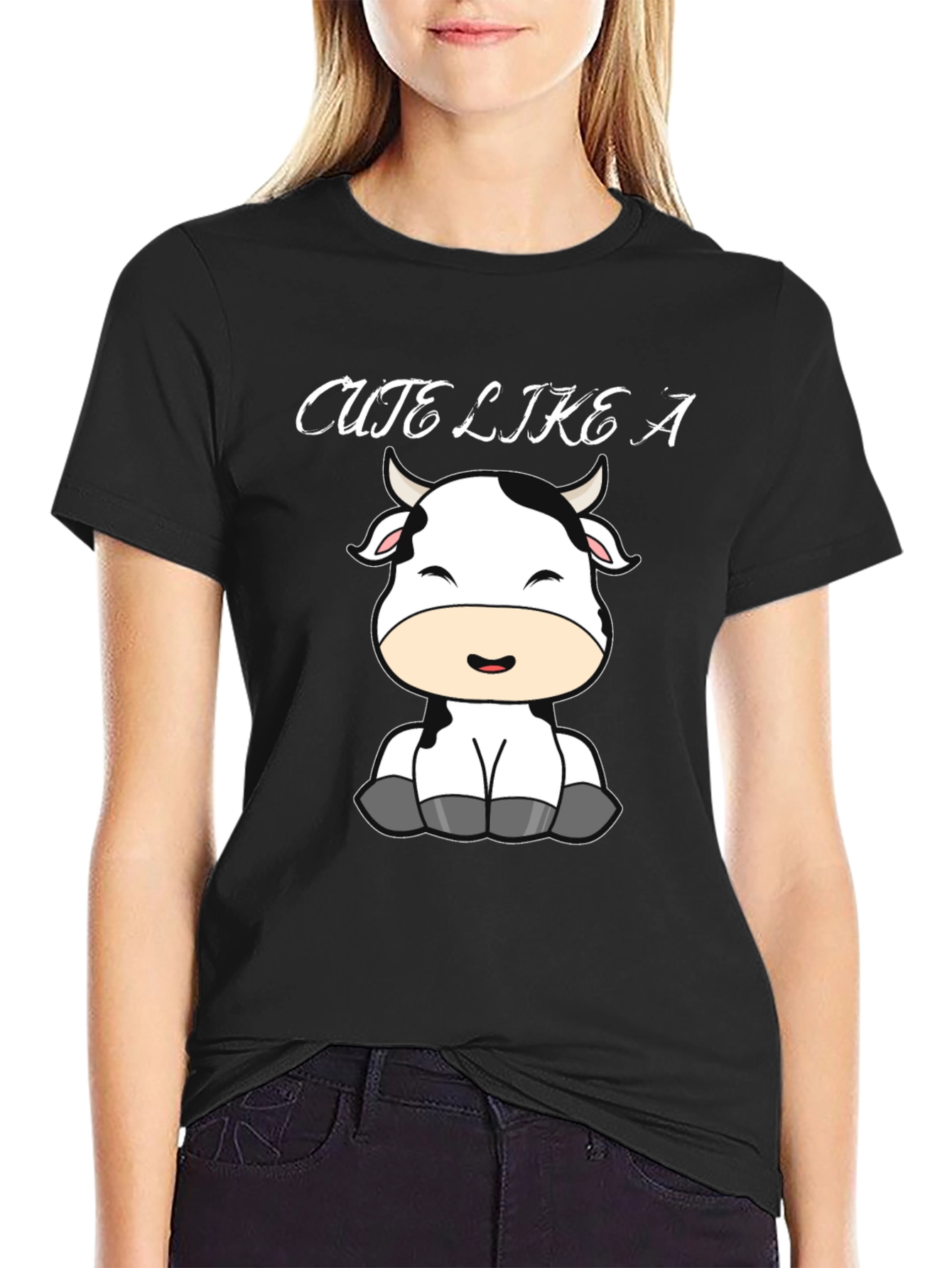 Black Cute Like a Cow Black T-Shirt view 2