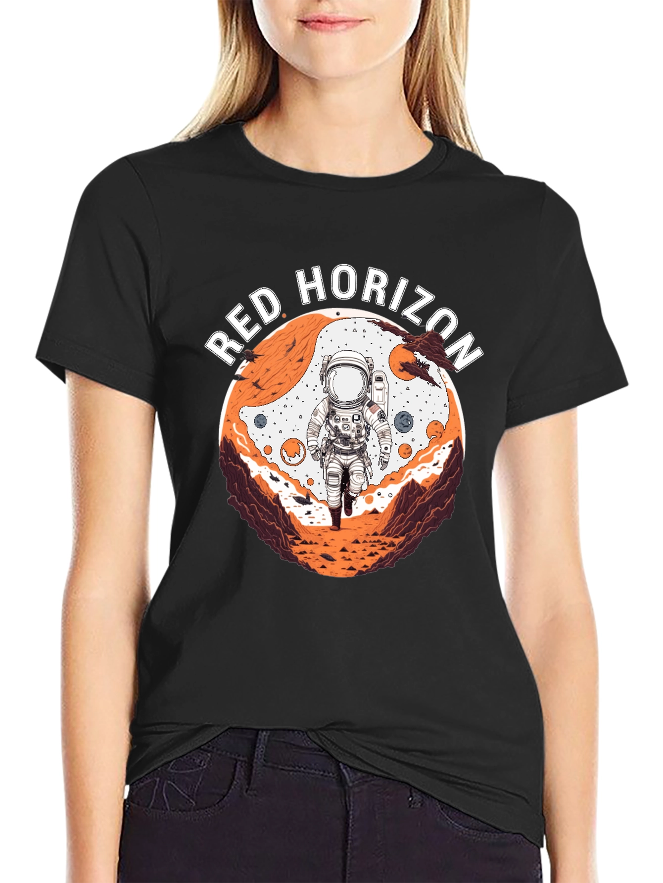 Black Red Horizon Astronaut Graphic Tee - Black view 2