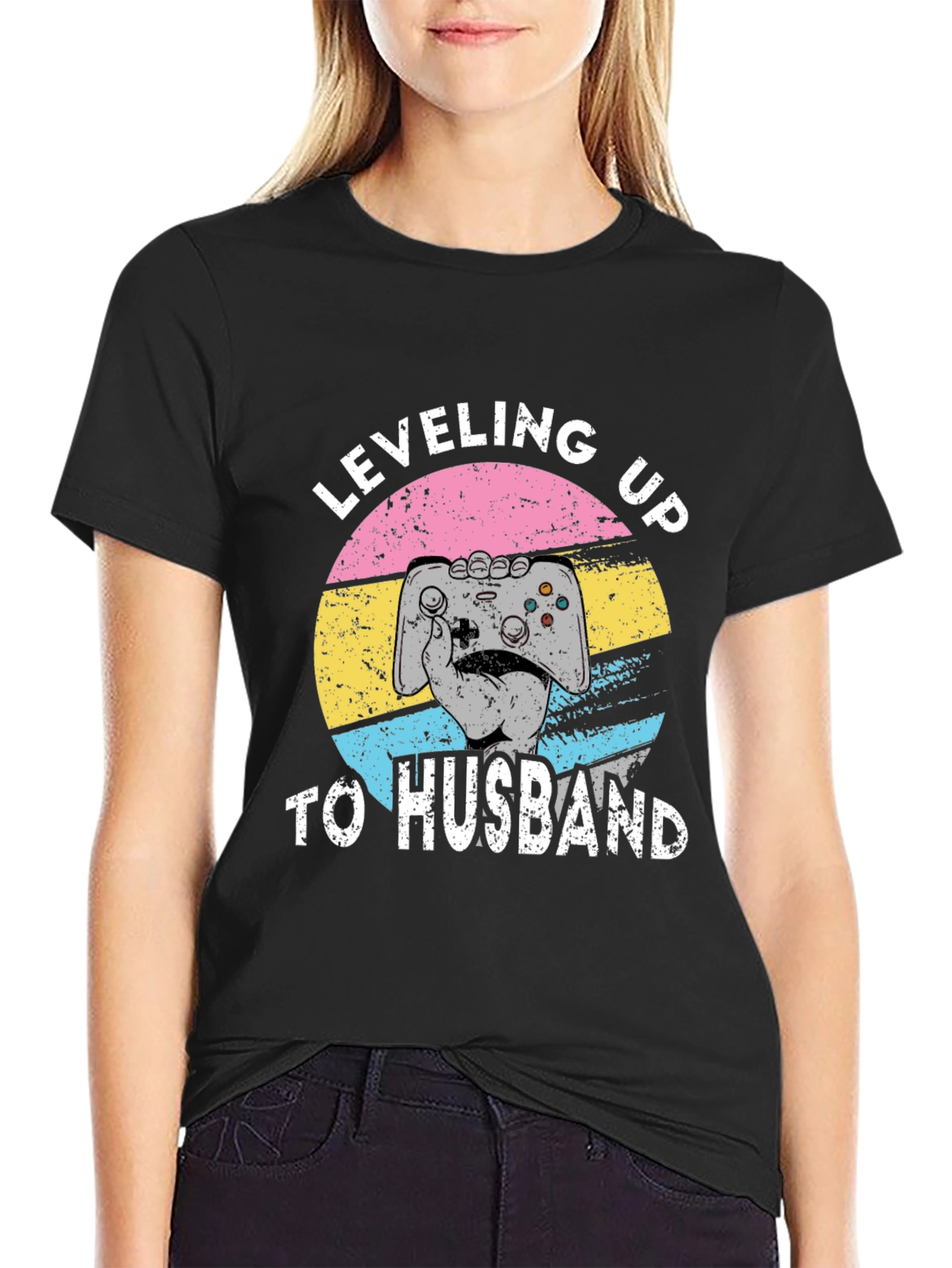 Black Leveling Up to Husband Gamer T-Shirt view 2