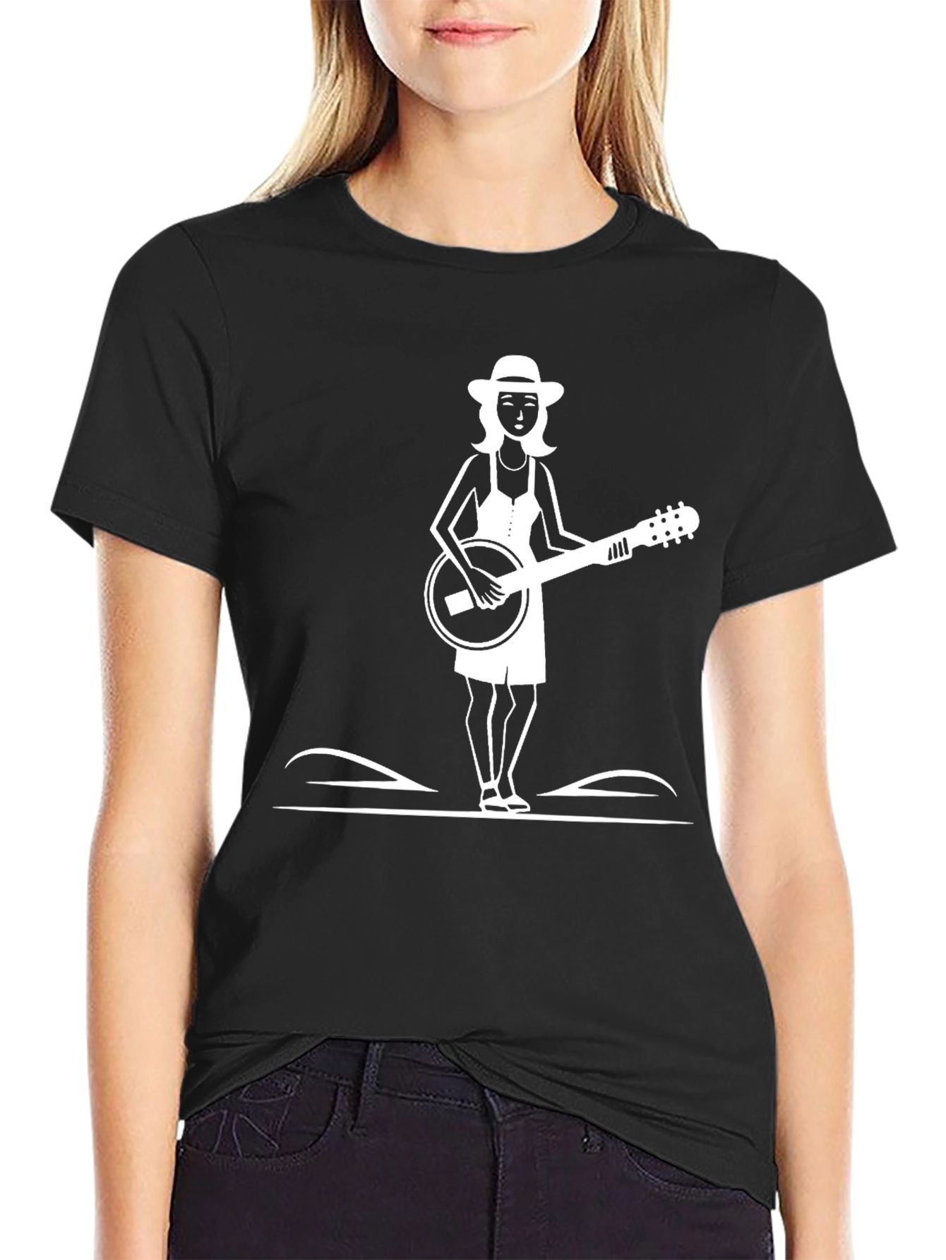 Black Banjo Woman Graphic Tee - Black Casual T-Shirt view 2