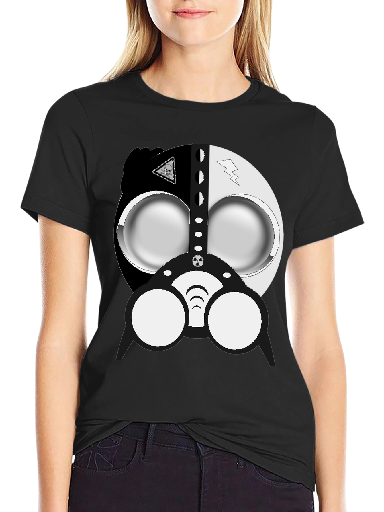 Black Cool Gas Mask Graphic Black T-Shirt view 2