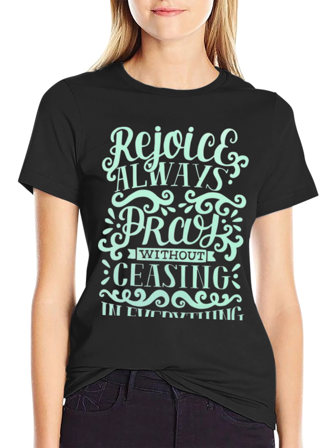 Black Rejoice Always Graphic T-Shirt view 2