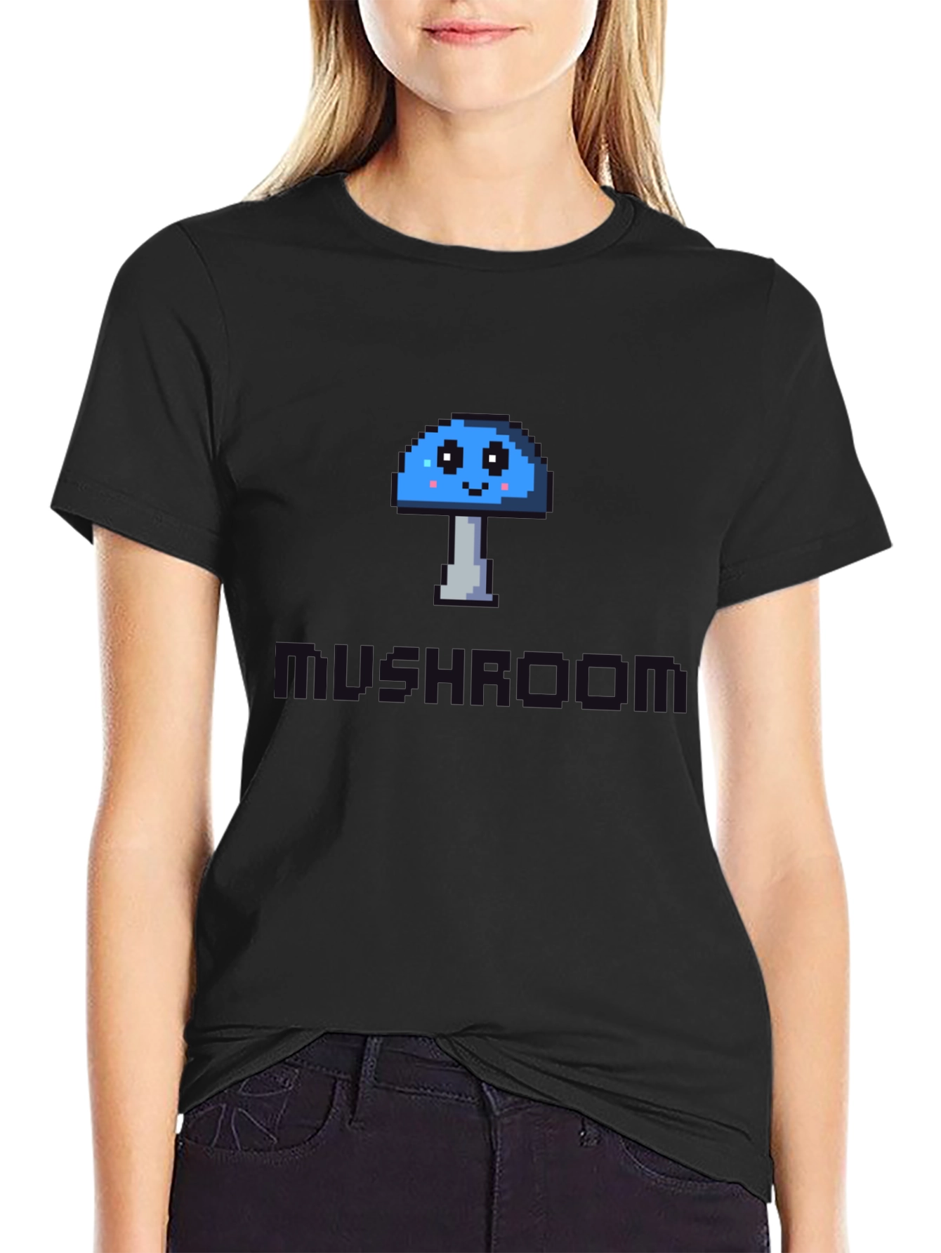Black Pixel Mushroom Graphic Tee - Unisex Cotton Blend view 2