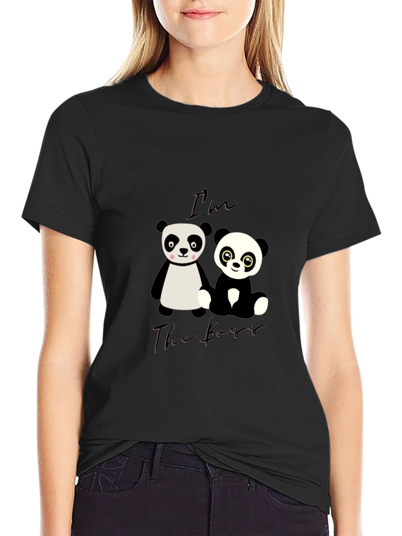 Black I'm The Boss Panda Graphic T-Shirt view 2