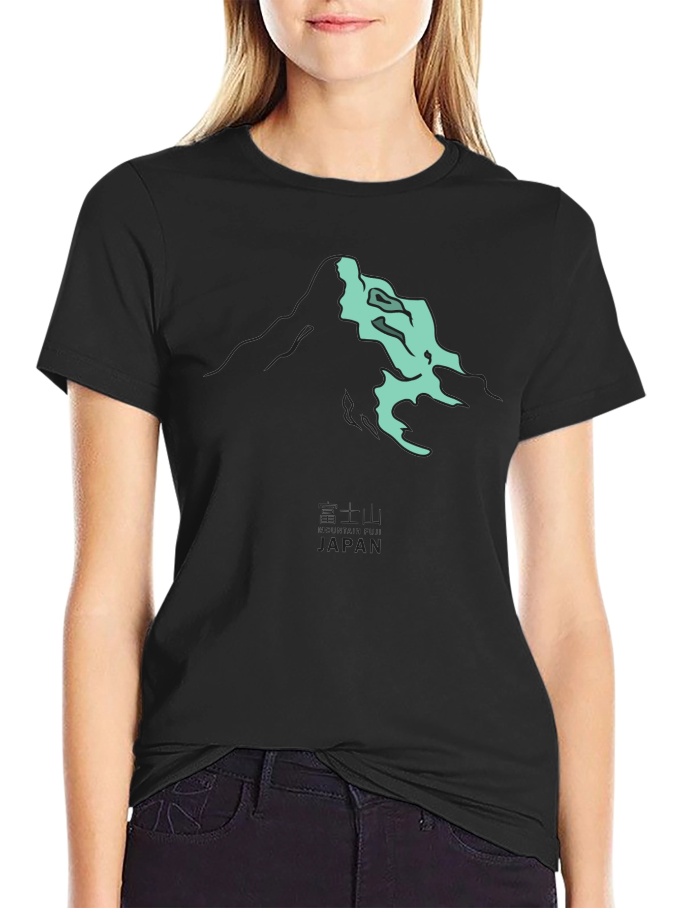 Black Black Mt. Fuji Japan Graphic Tee view 2