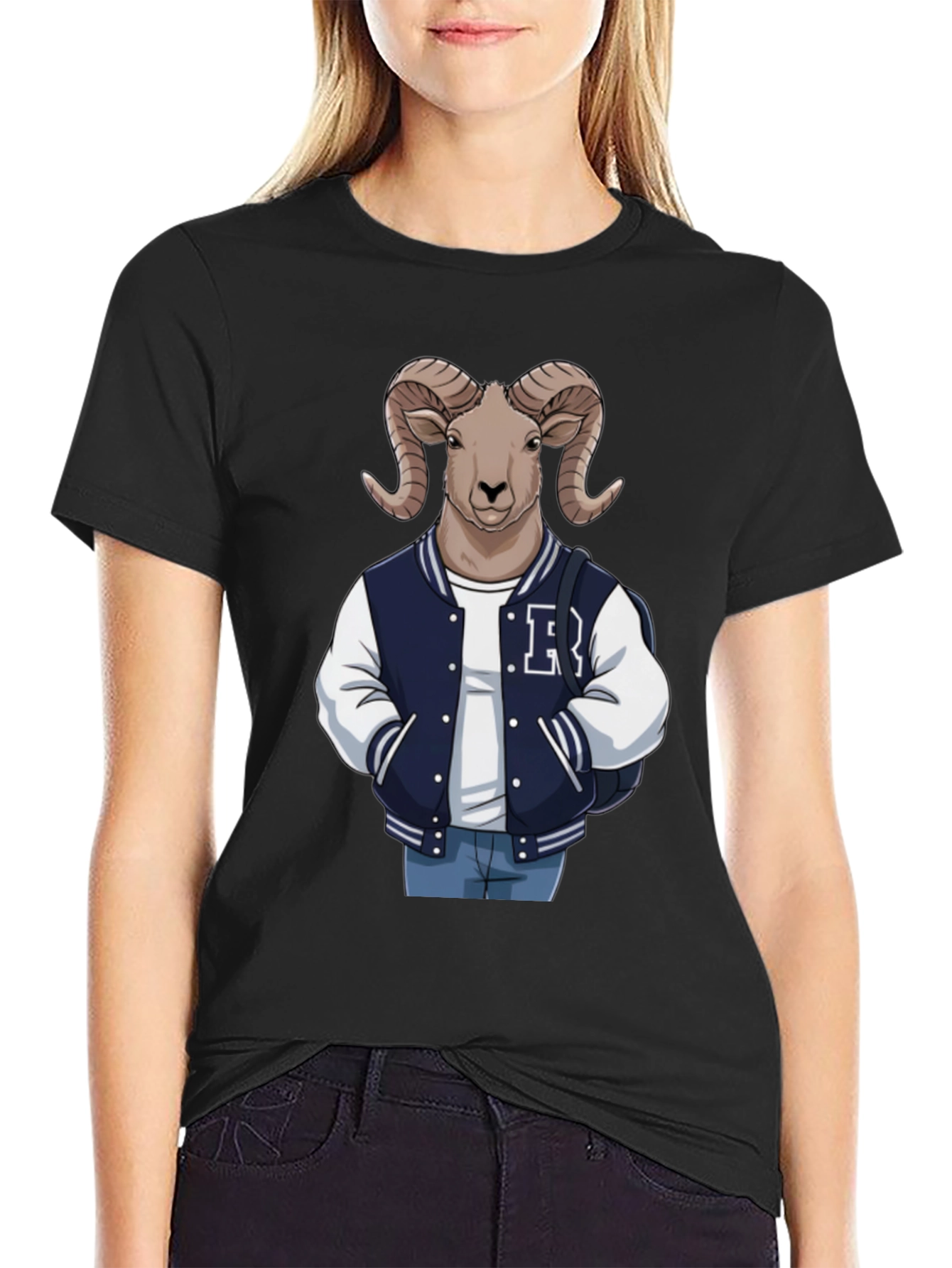 Black Ram Varsity Tee - Cool Animal Graphic T-Shirt view 2